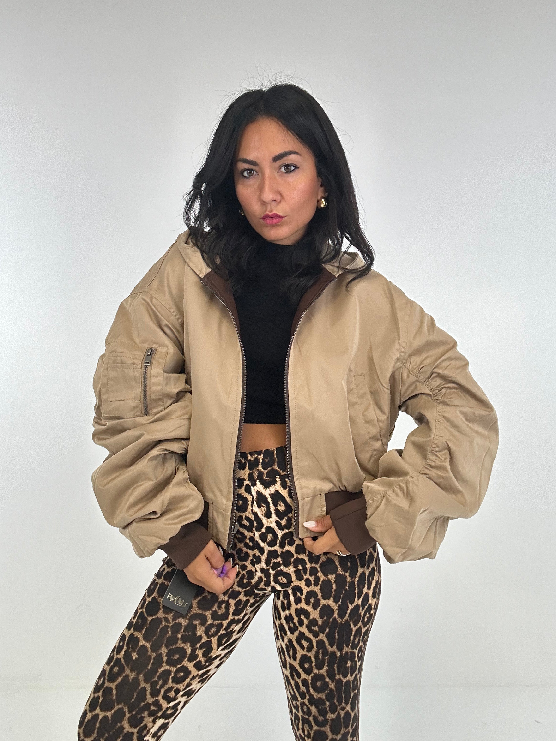 Bomber ECOPELLE CON CAPPUCCIO - MARRONE