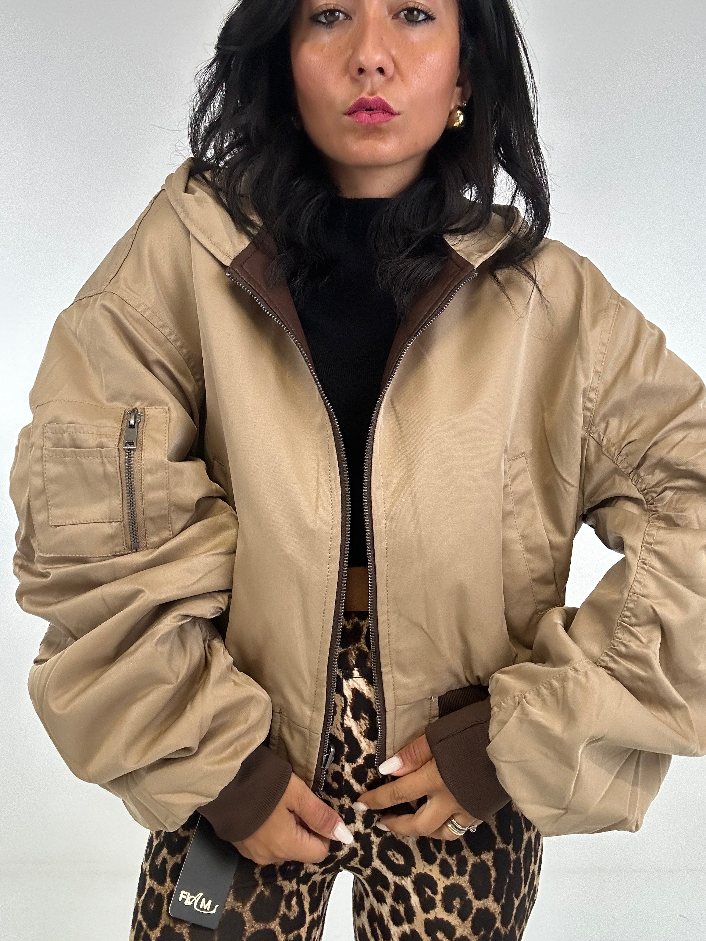 Bomber ECOPELLE CON CAPPUCCIO - MARRONE