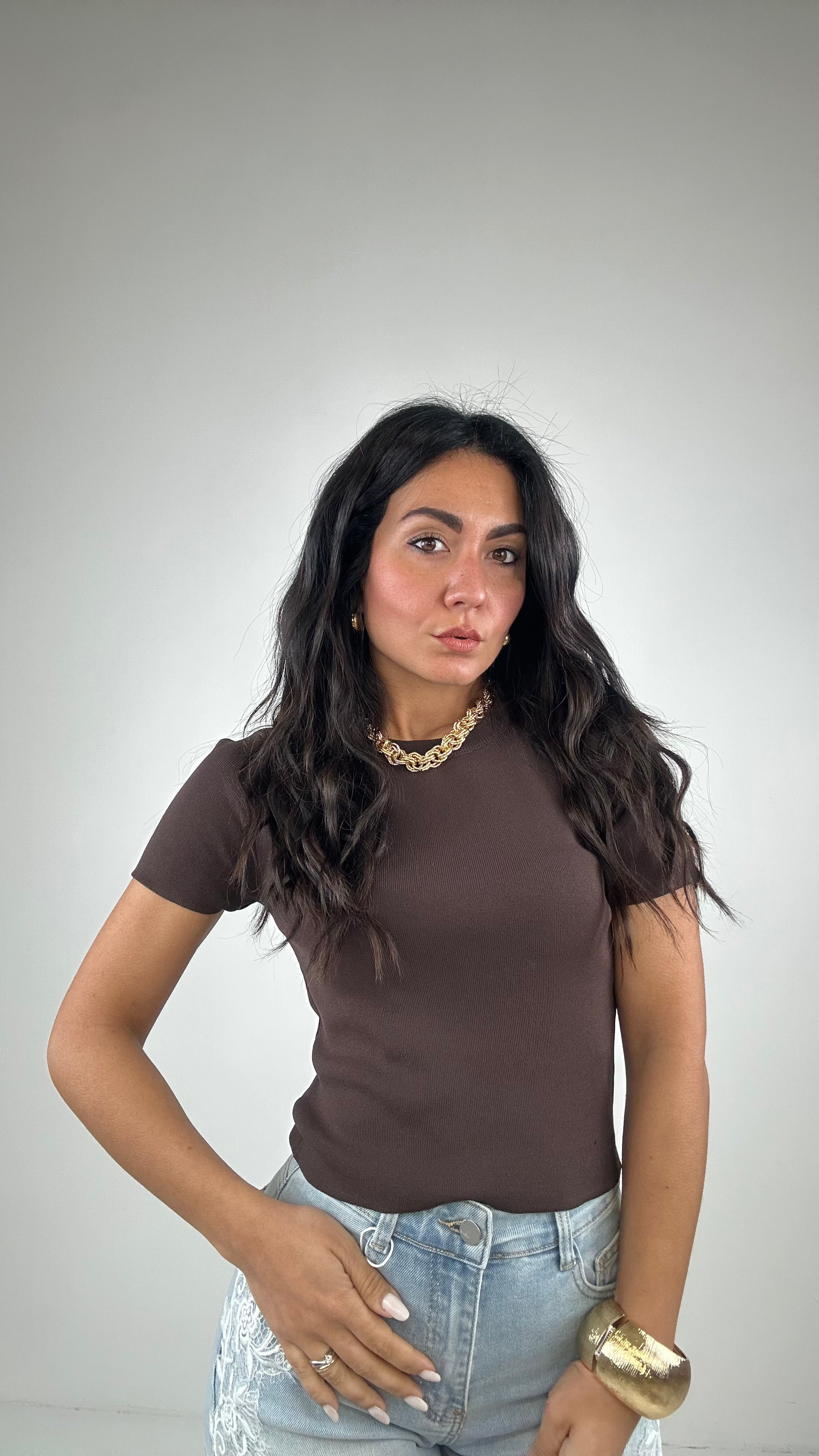 T-shirt IN FILO BASIC - MARRONE