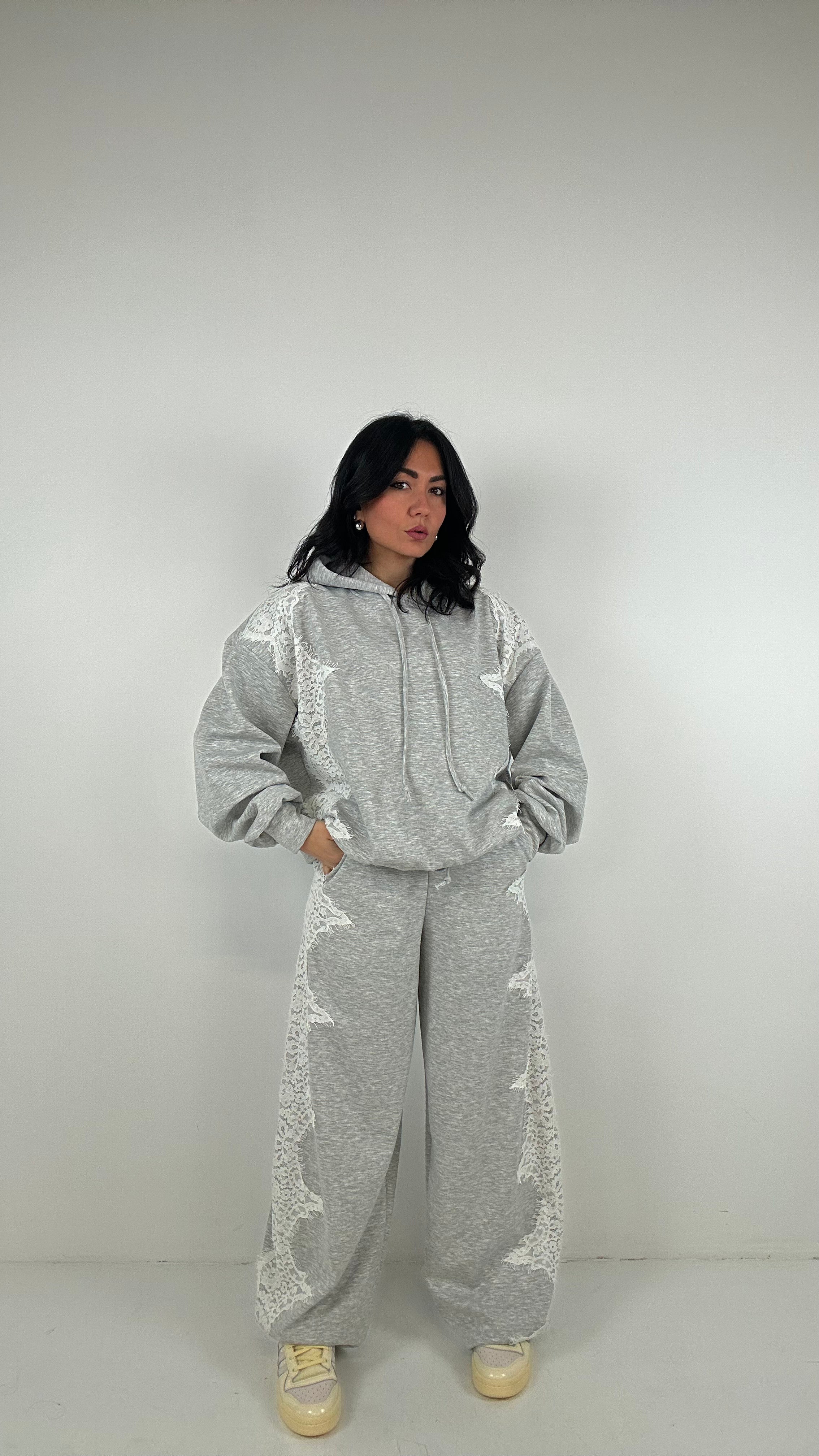 Pantalone LUMINA CON PIZZO - GRIGIO