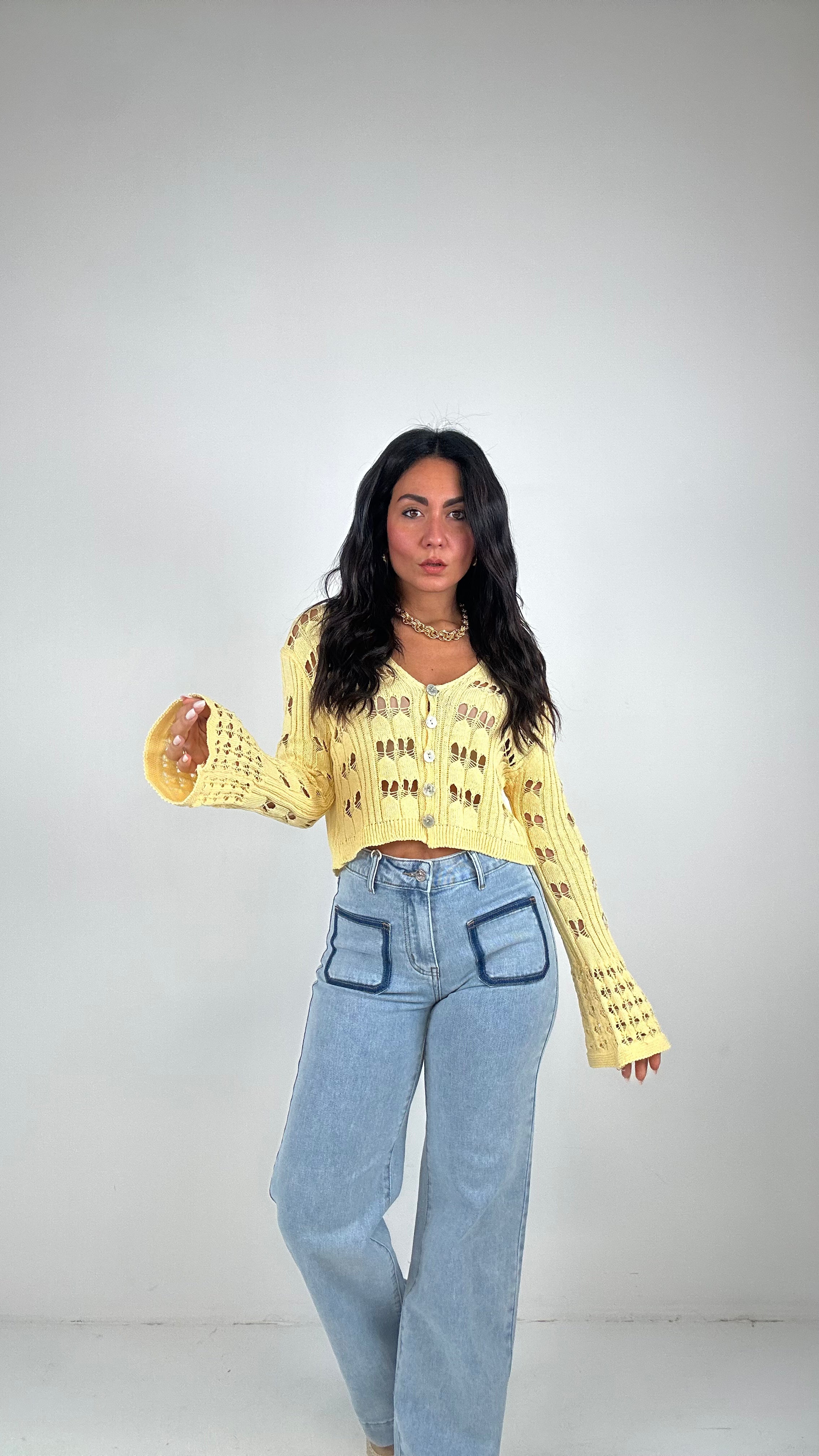 Jeans WIDE LEG TASCHINI CON BORDO - JEANS