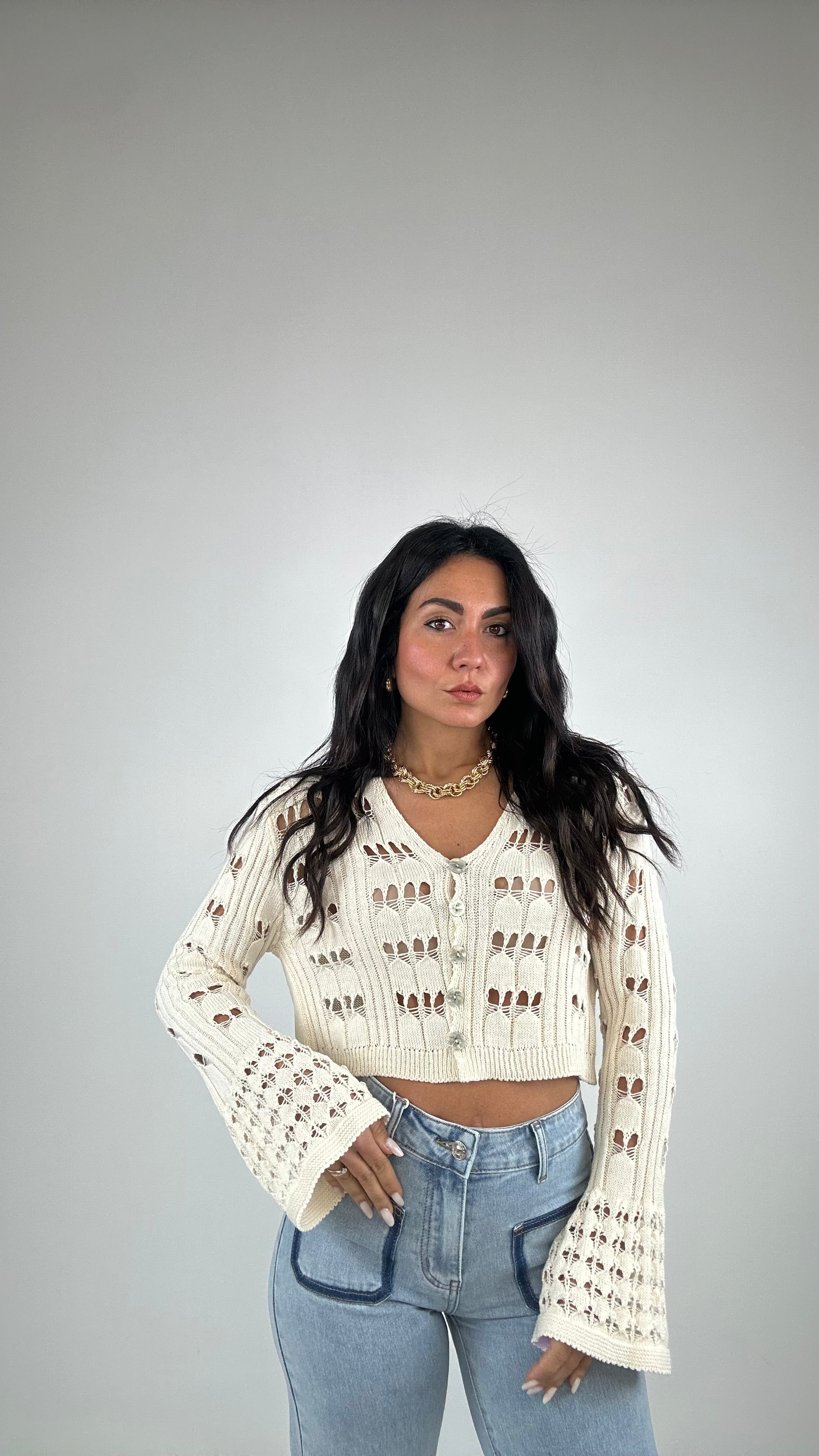 Cardigan CROP STRAPPETTO - PANNA