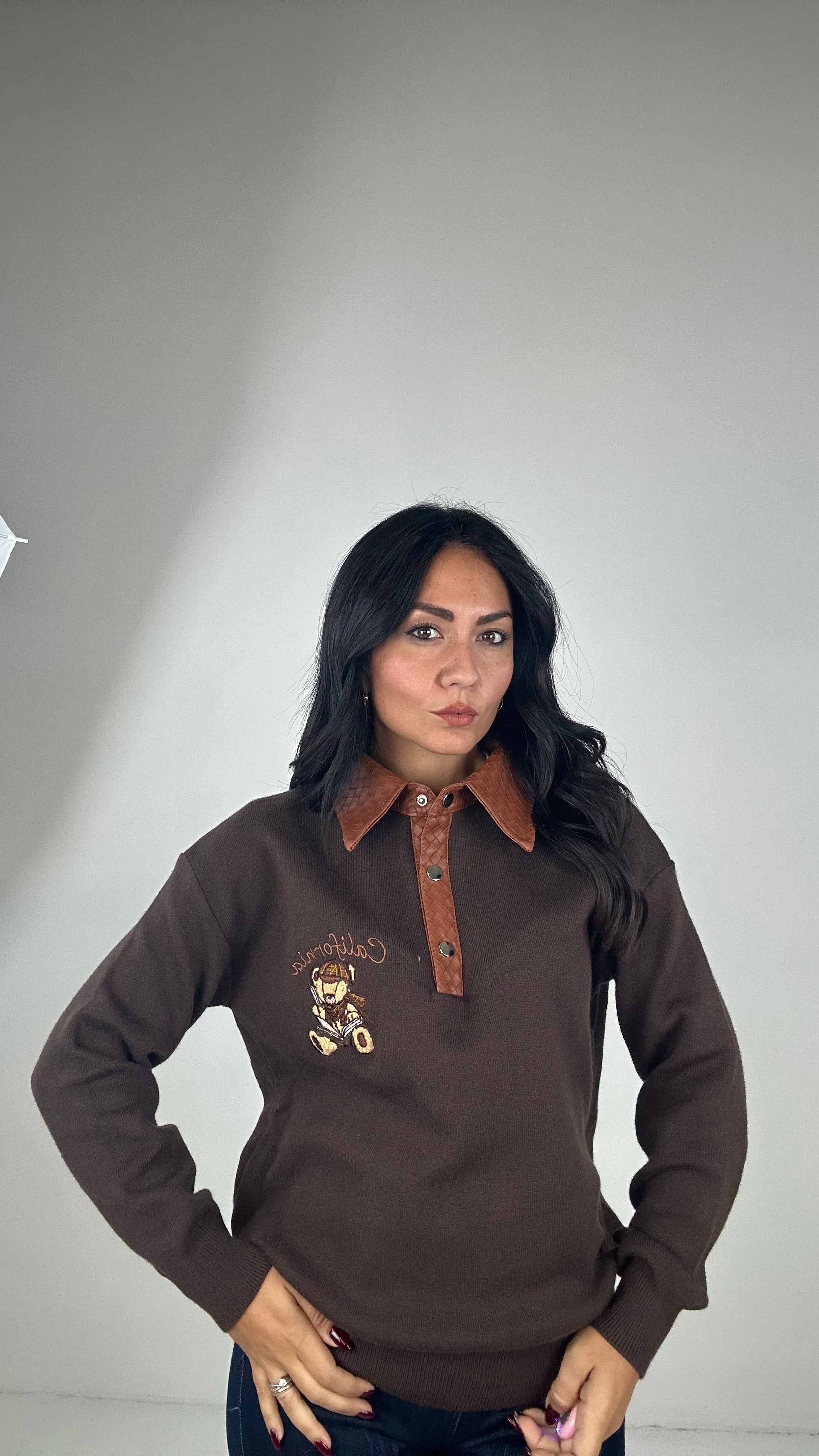 Polo COLLO ECOPELLE - MARRONE