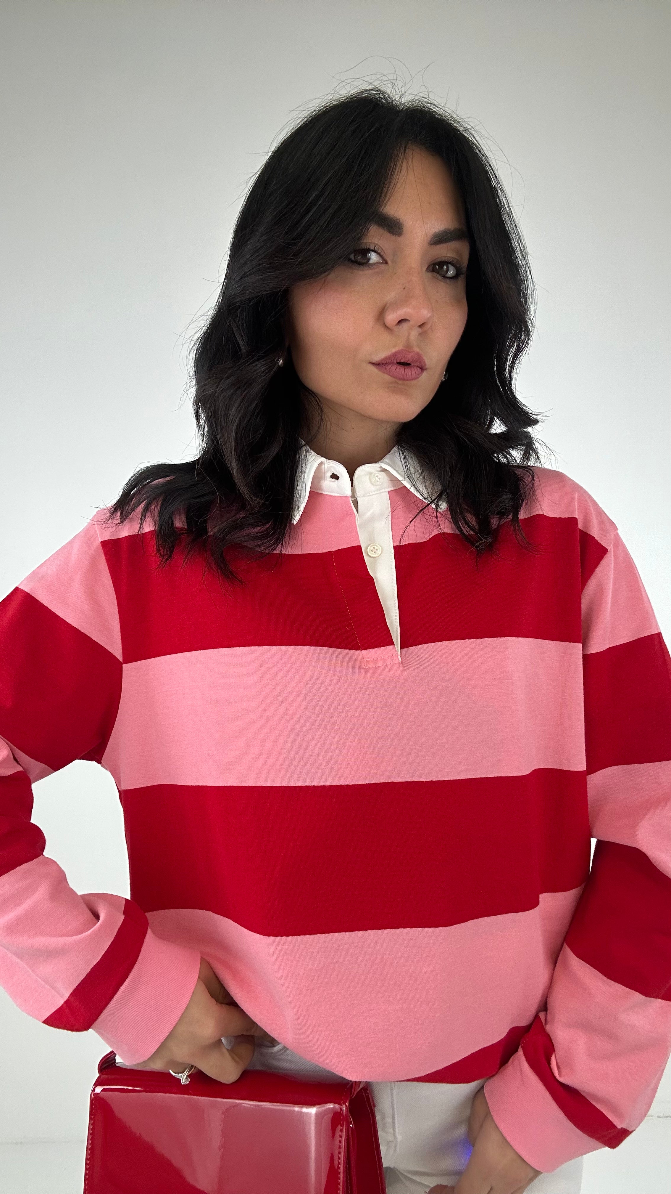 Polo RIGHE PINK - ROSSO
