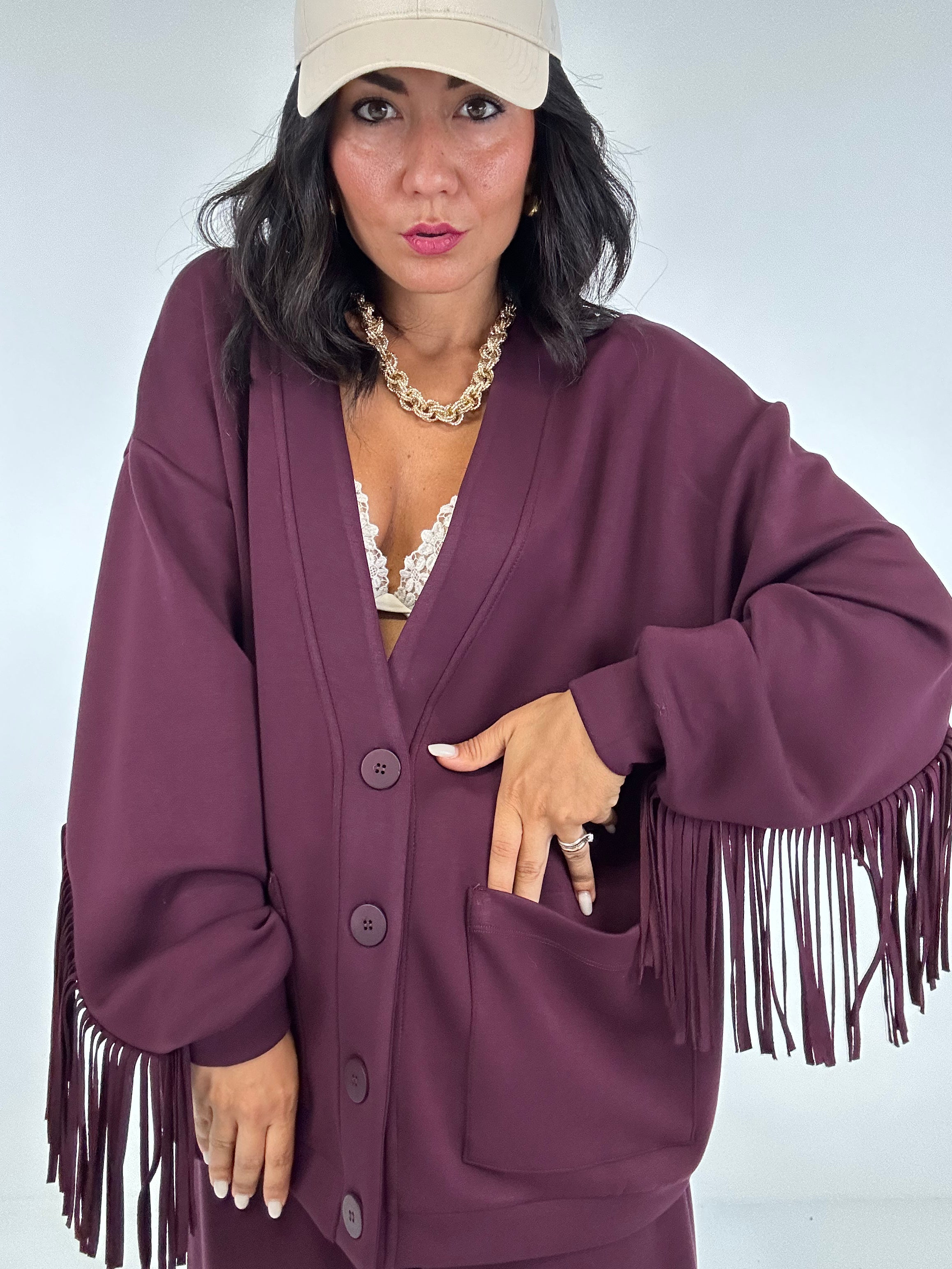Cardigan FELPA LUMINA FRANGE - BORDEAUX
