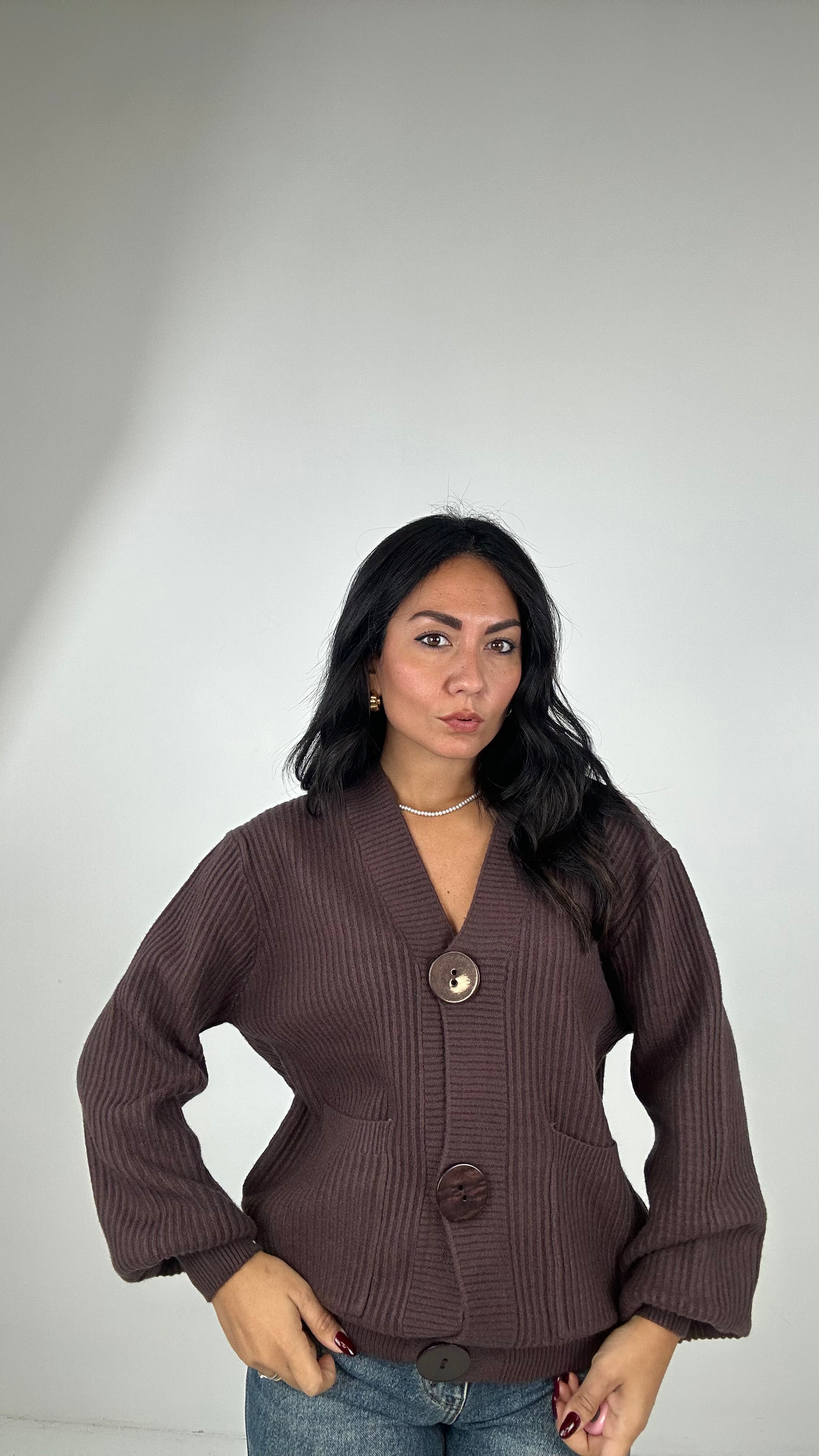 Cardigan BOTTONE GRANDE - MARRONE
