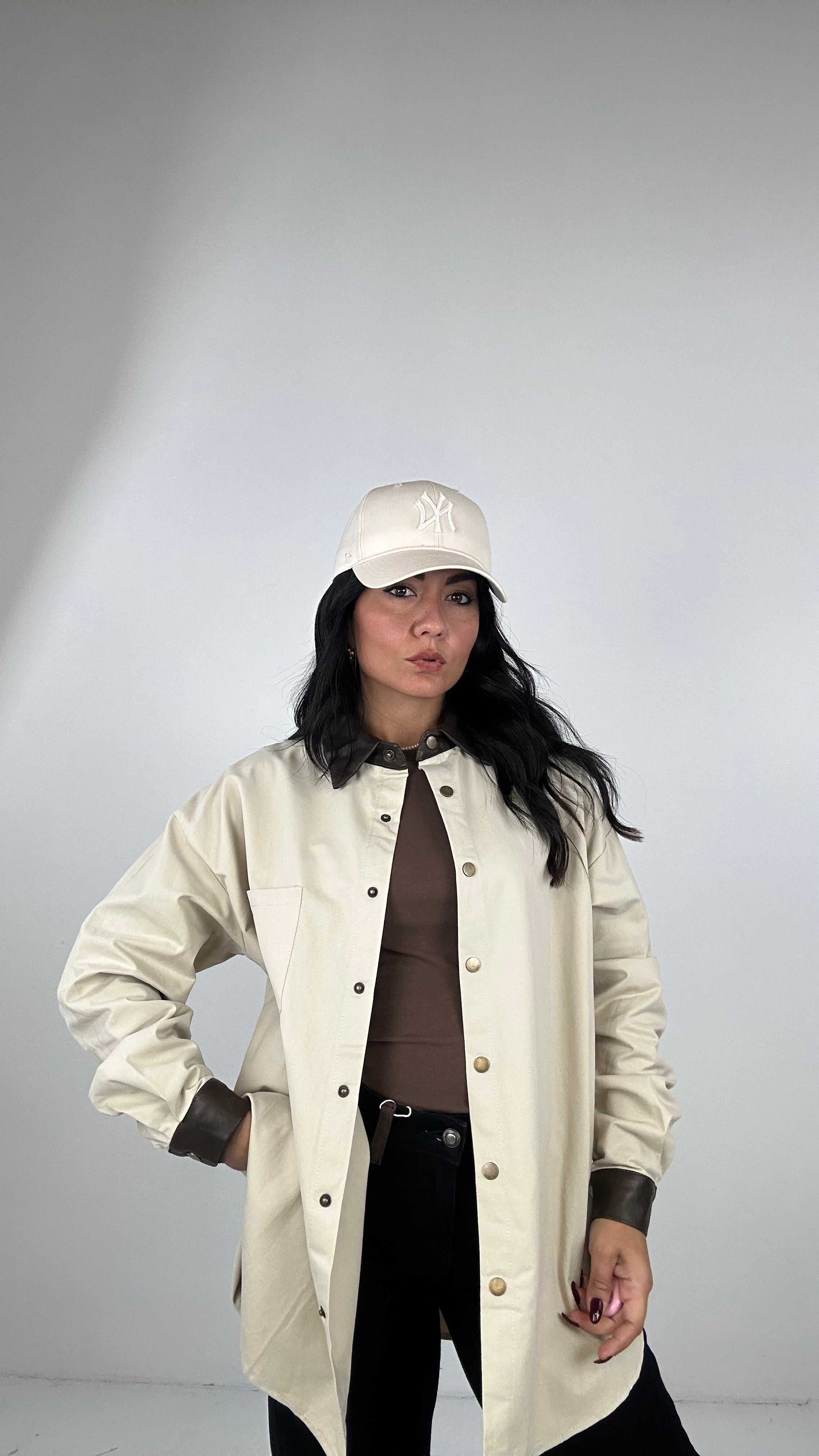 Camicia COLLO ECOPELLE - BEIGE