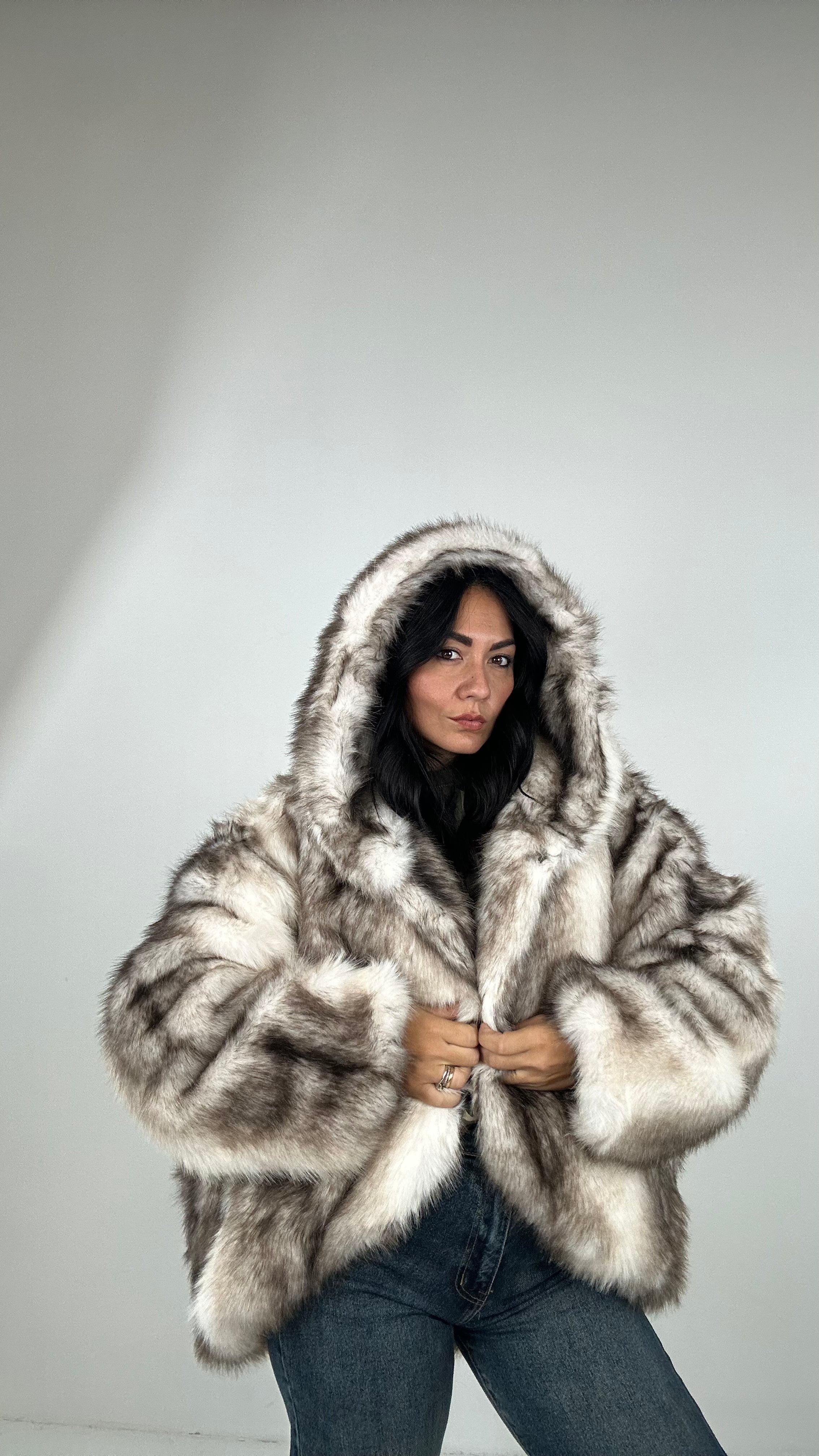 Ecopelliccia OUTSIDE - BIANCO-MARRONE