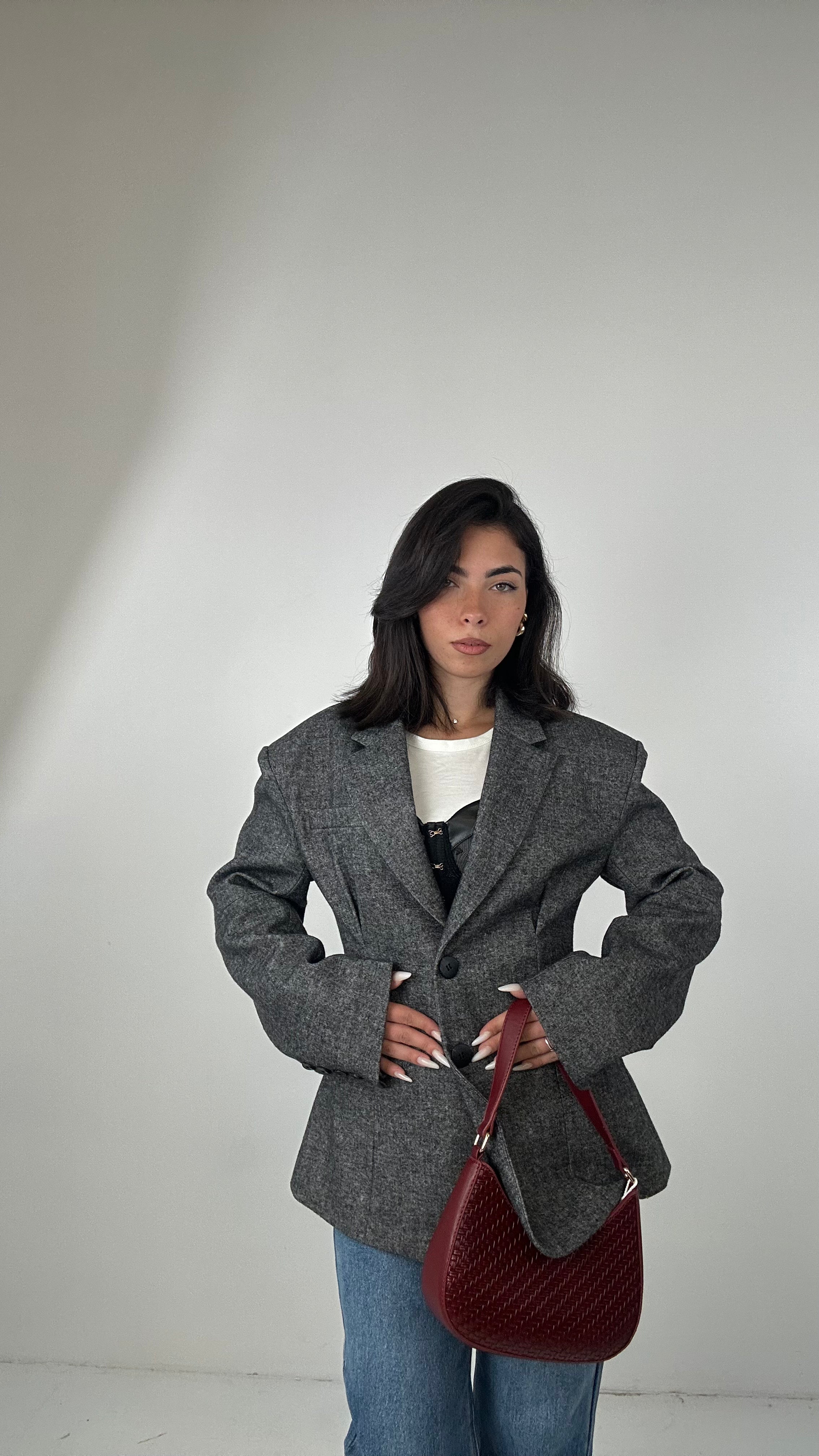 Blazer LUMINA IN PANNO SFIANCATA - GRIGIO