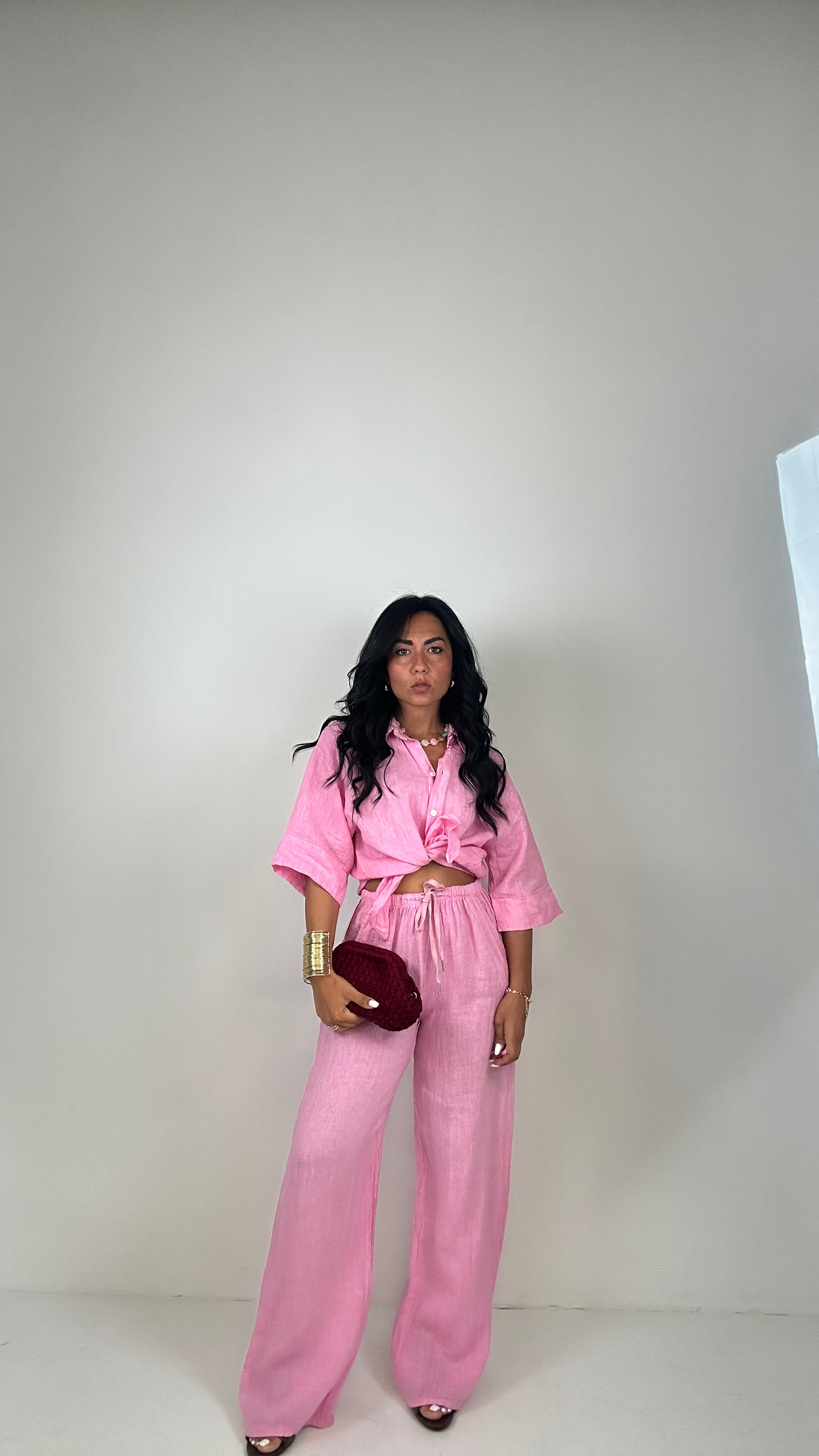 Pantalone IN LINO 100% - ROSA