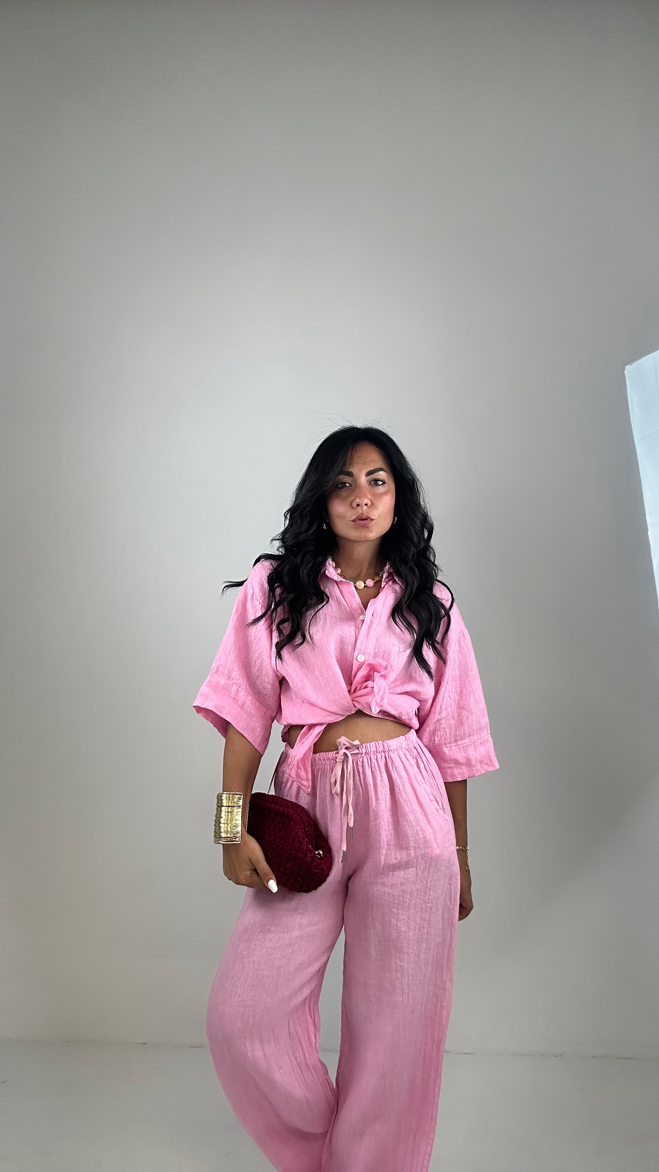 Pantalone IN LINO 100% - ROSA