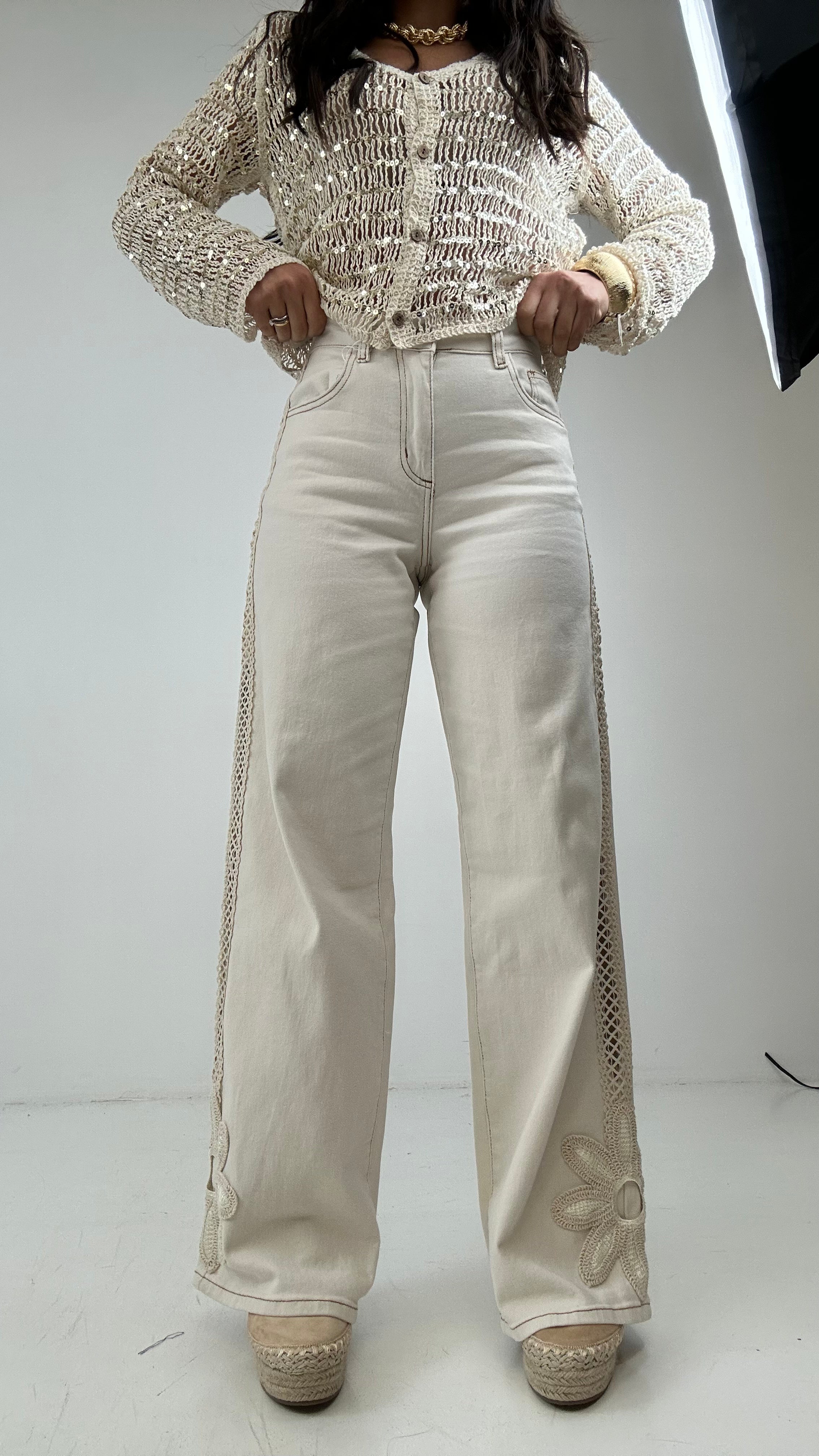 Jeans RICAMO LATERALE - PANNA