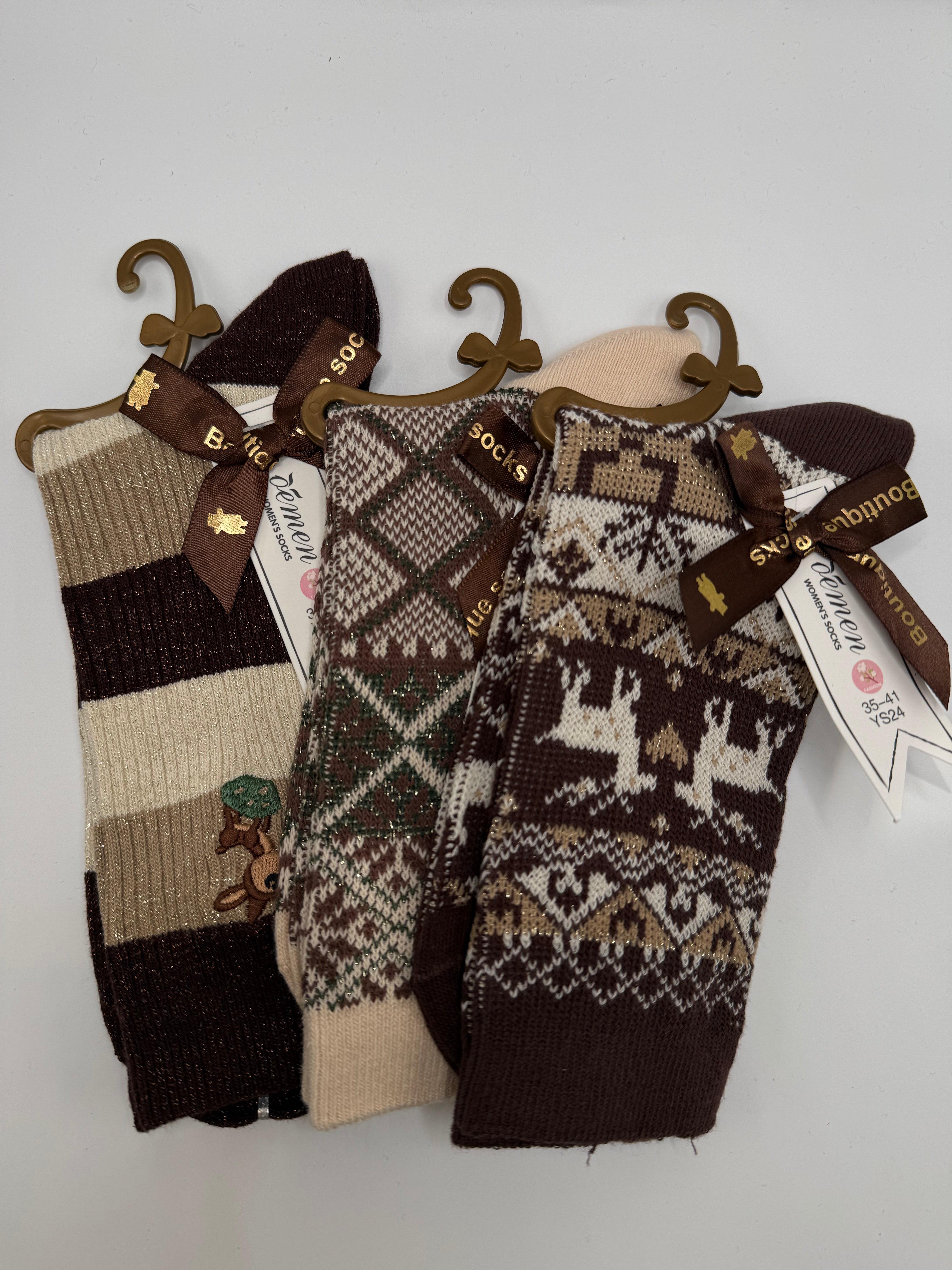 Tris CALZE ORSO GLITTER - MARRONE-BEIGE