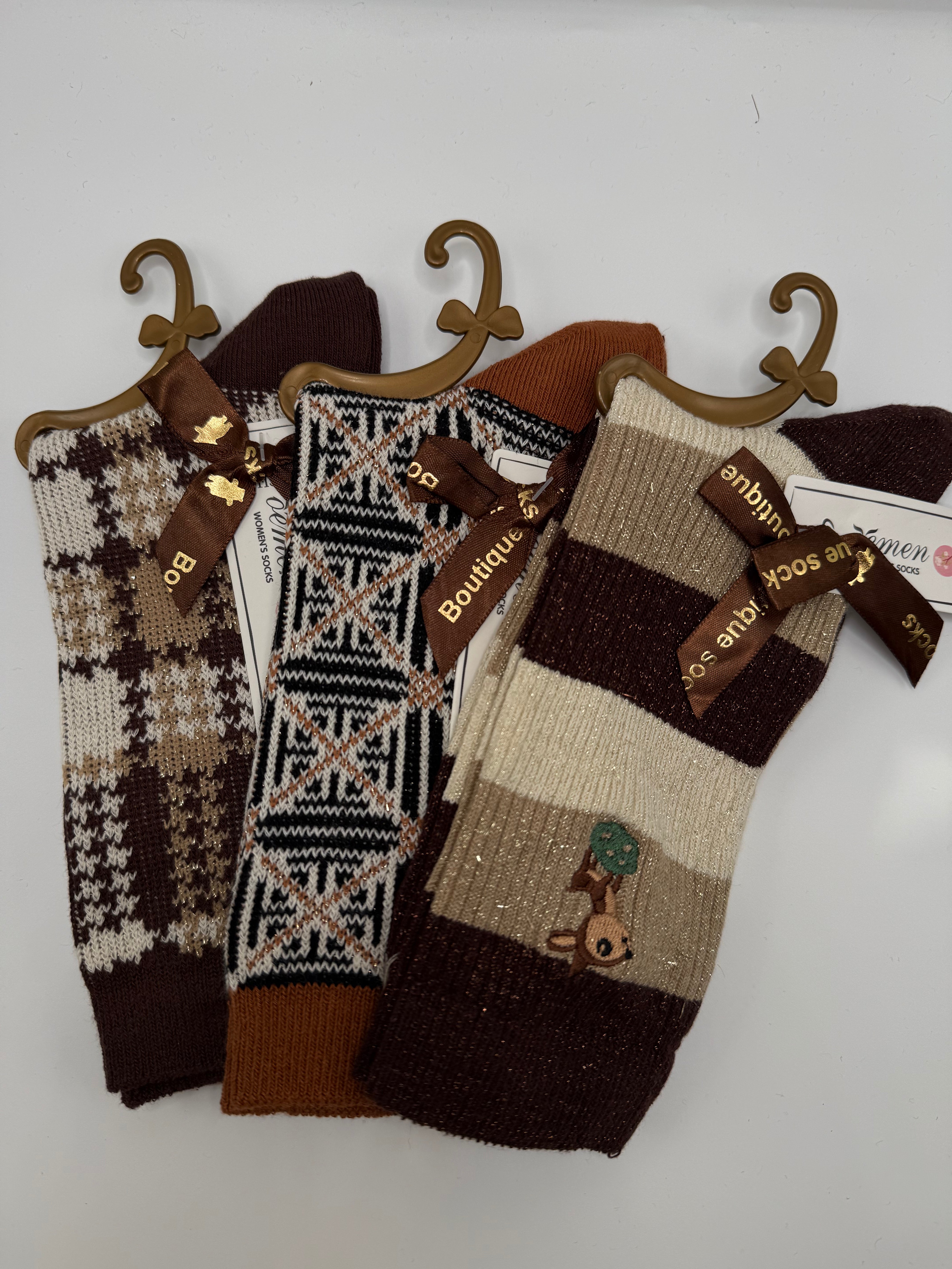 Tris CALZE ORSO GLITTER - MARRONE-CAMMELLO