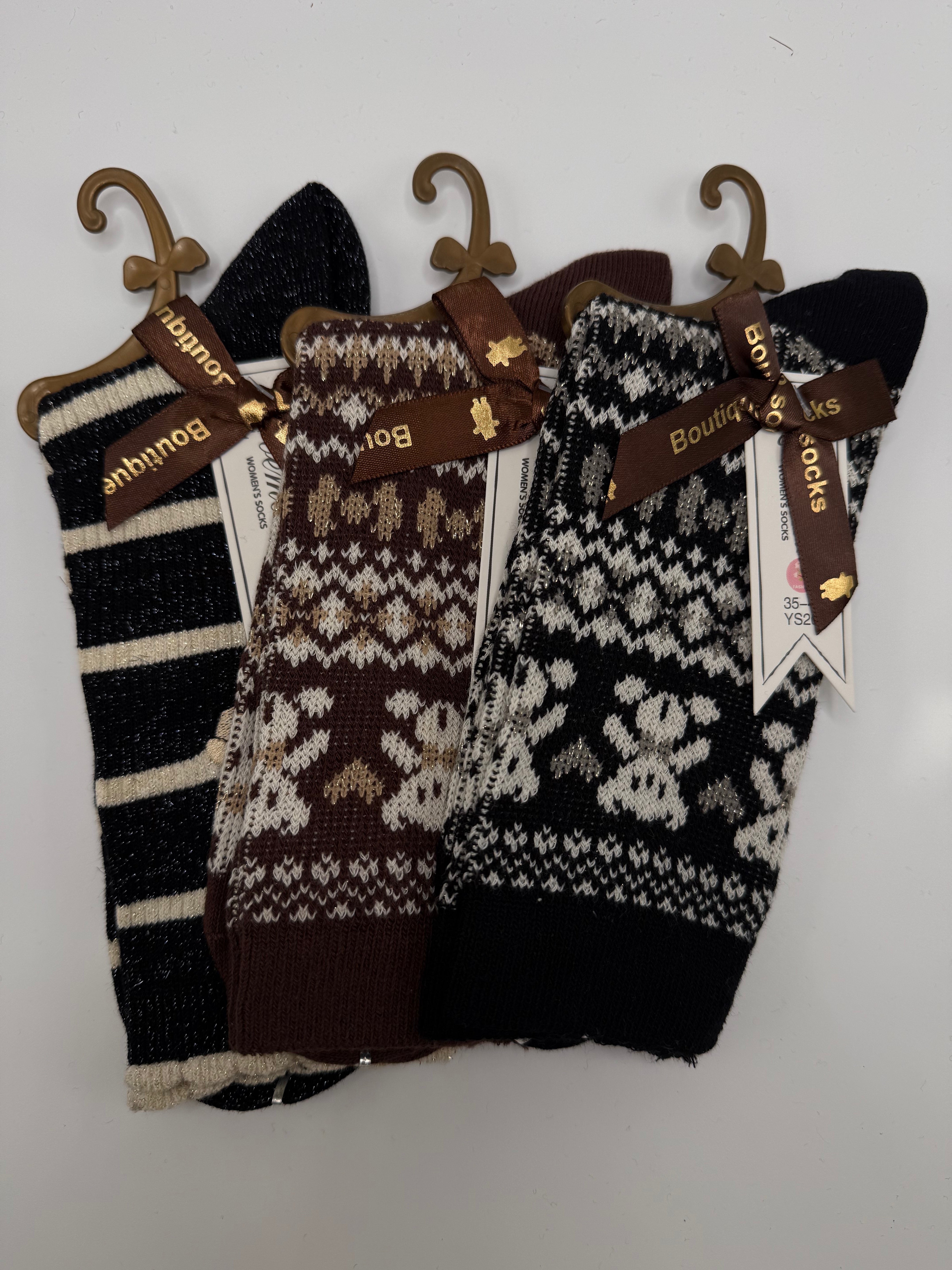 Tris CALZE ORSO GLITTER - NERO-BIANCO