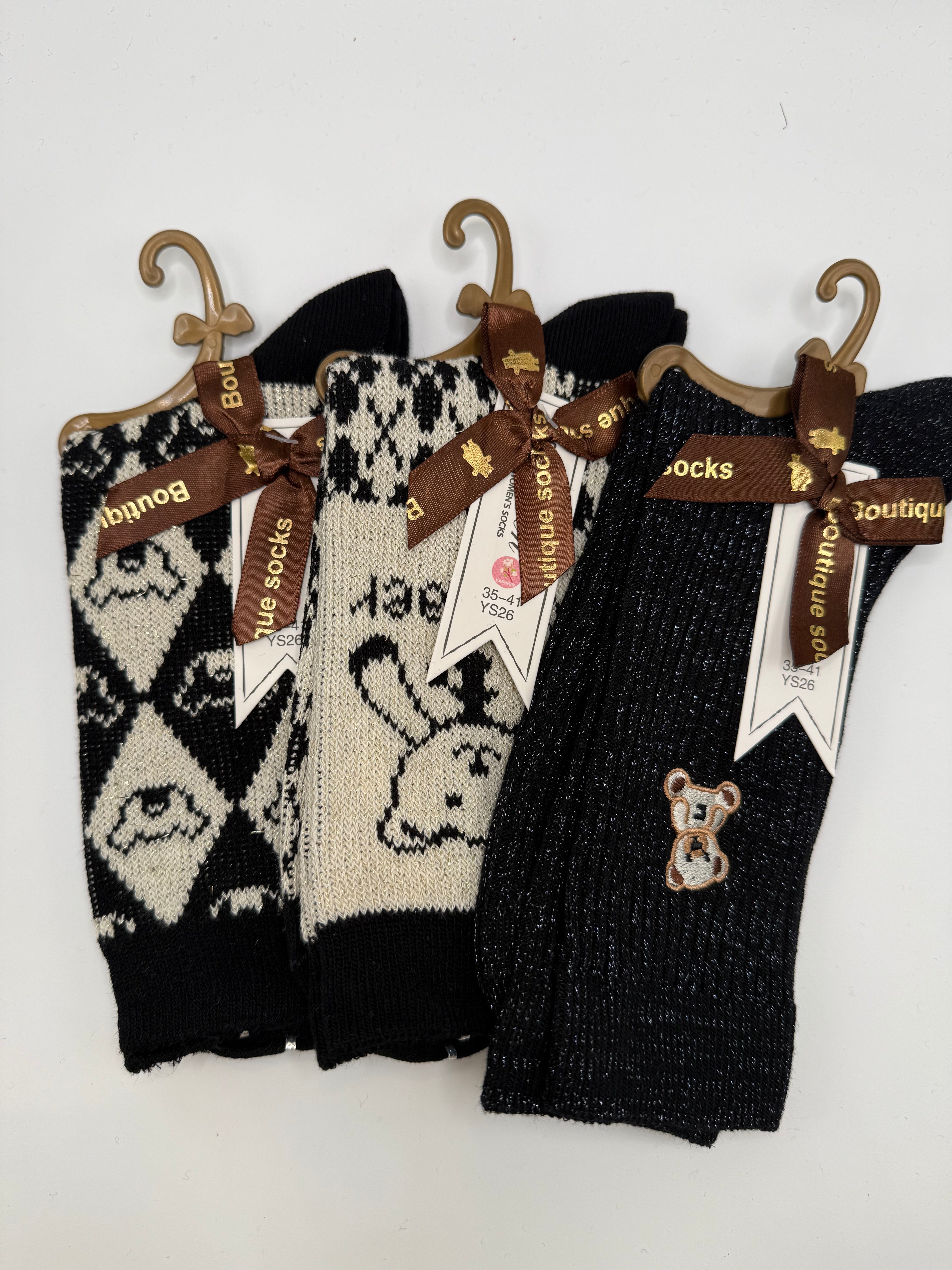 Tris CALZE ORSO GLITTER - NERO