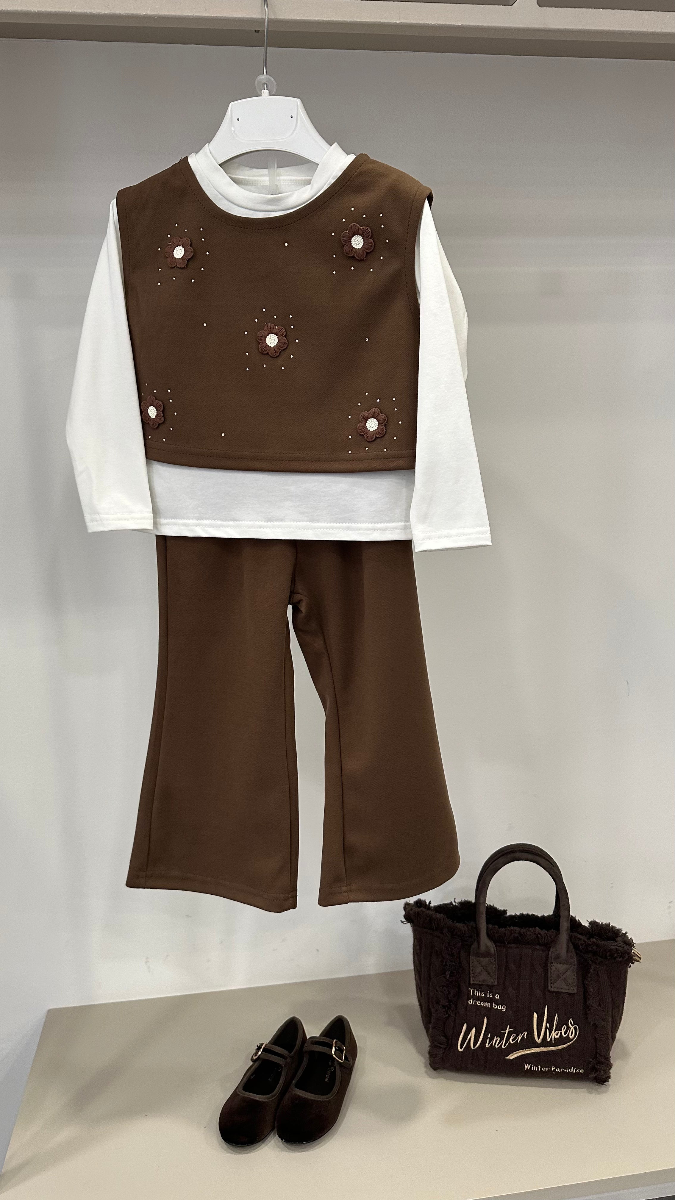 Coordinato GILET FIORI 3-8A - MARRONE