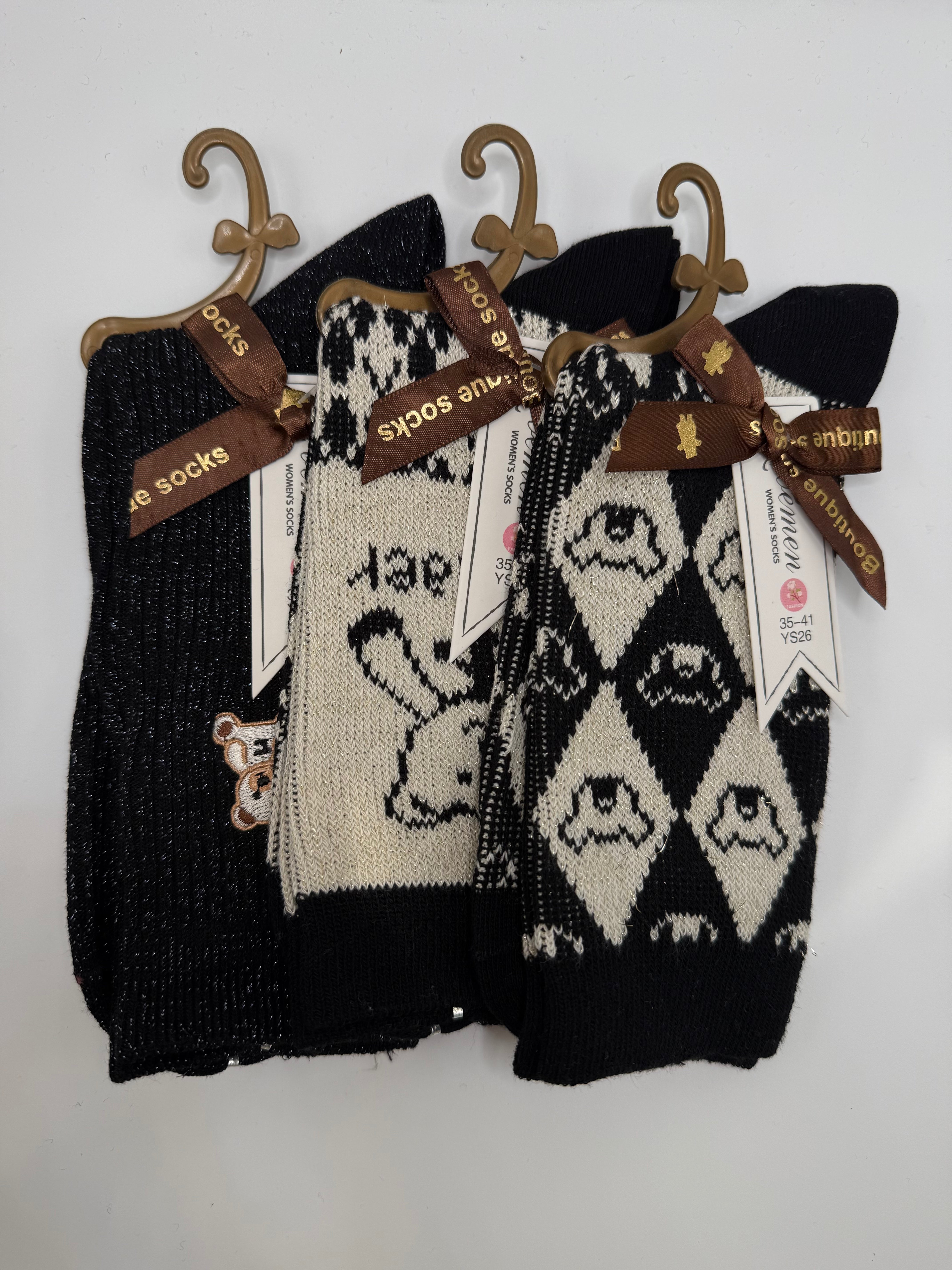 Tris CALZE ORSO GLITTER - NERO-PANNA