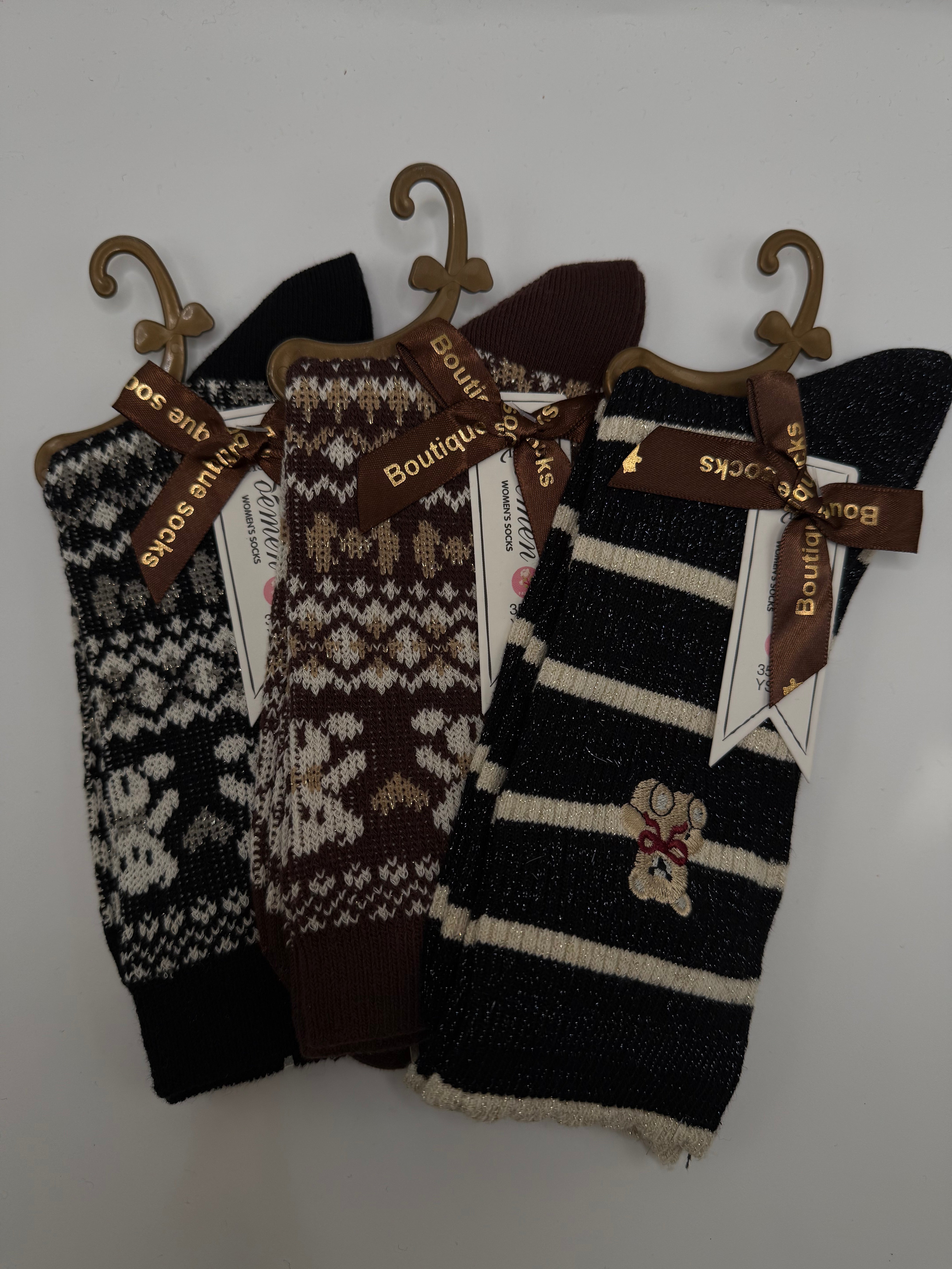 Tris CALZE ORSO GLITTER - NERO-BEIGE