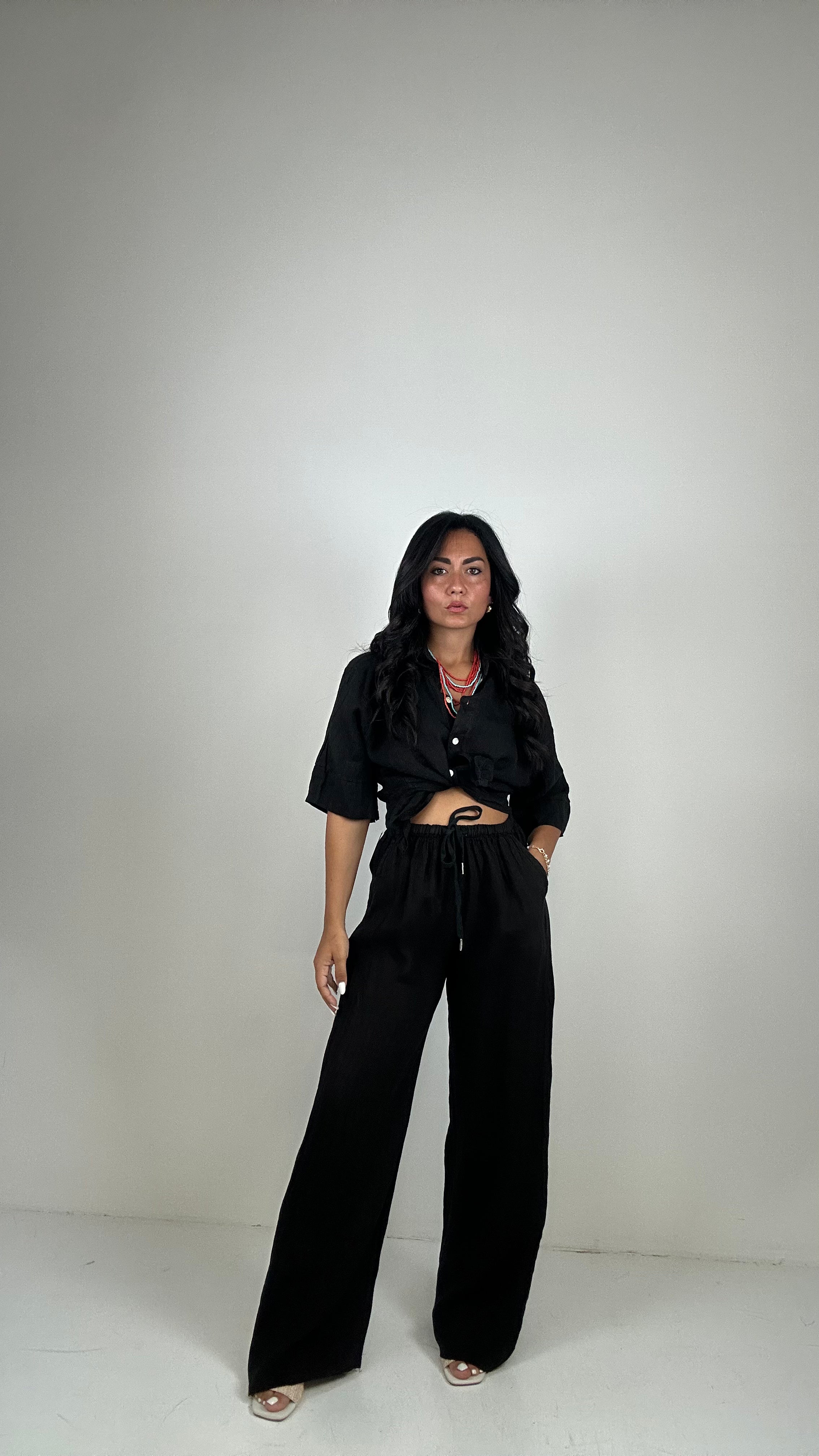 Pantalone IN LINO 100% - NERO