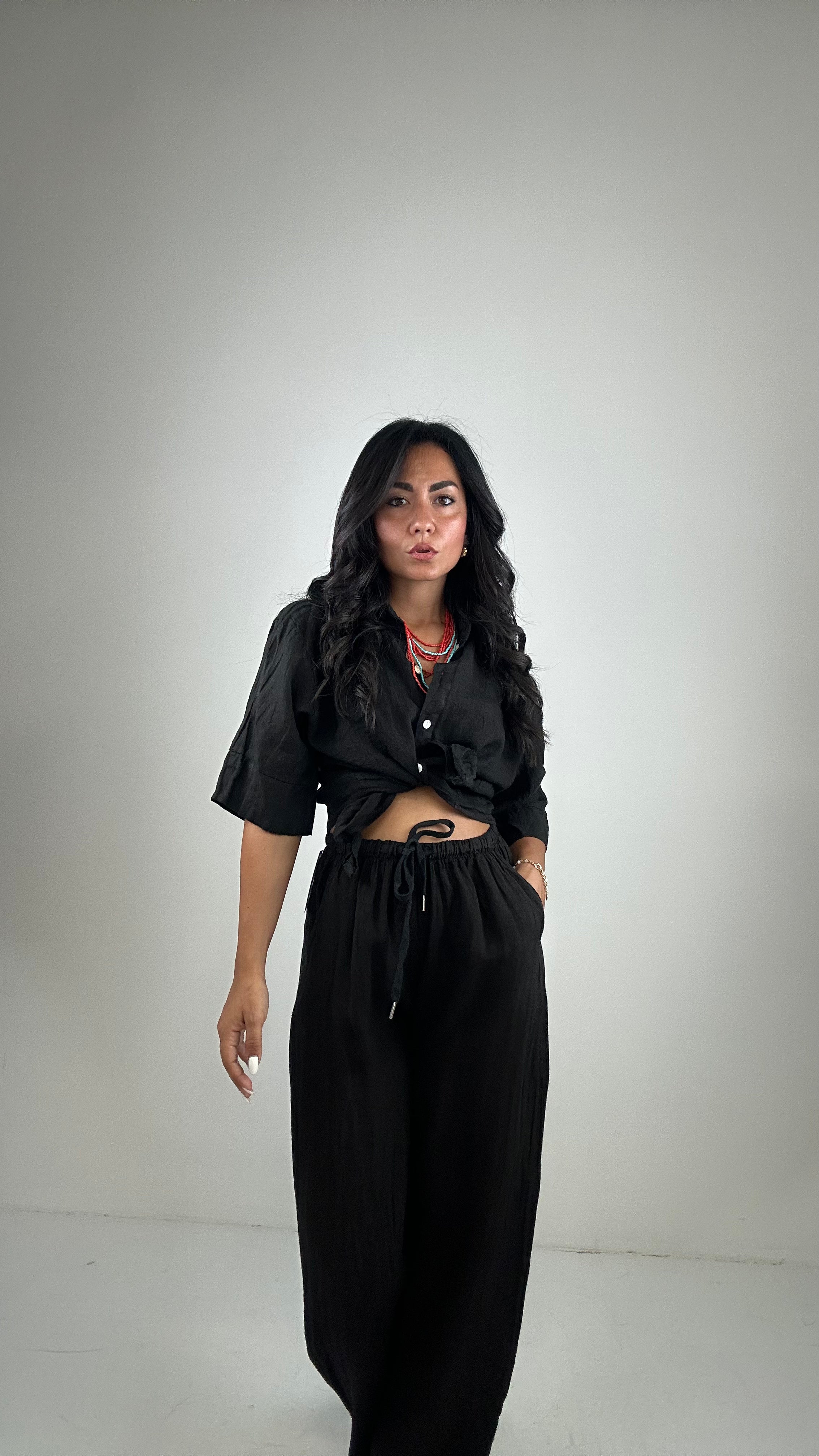 Pantalone IN LINO 100% - NERO