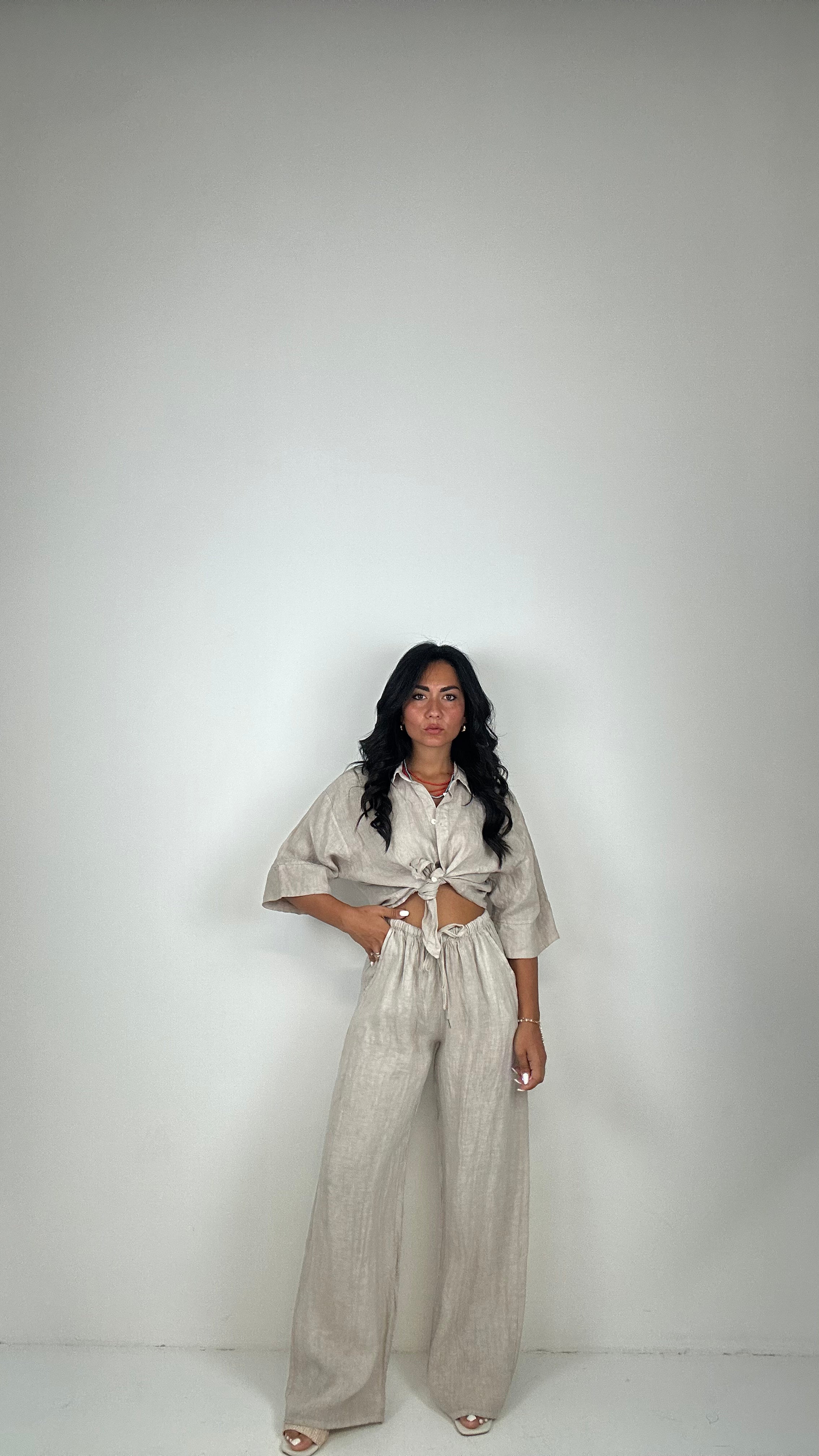 Pantalone IN LINO 100% - BEIGE