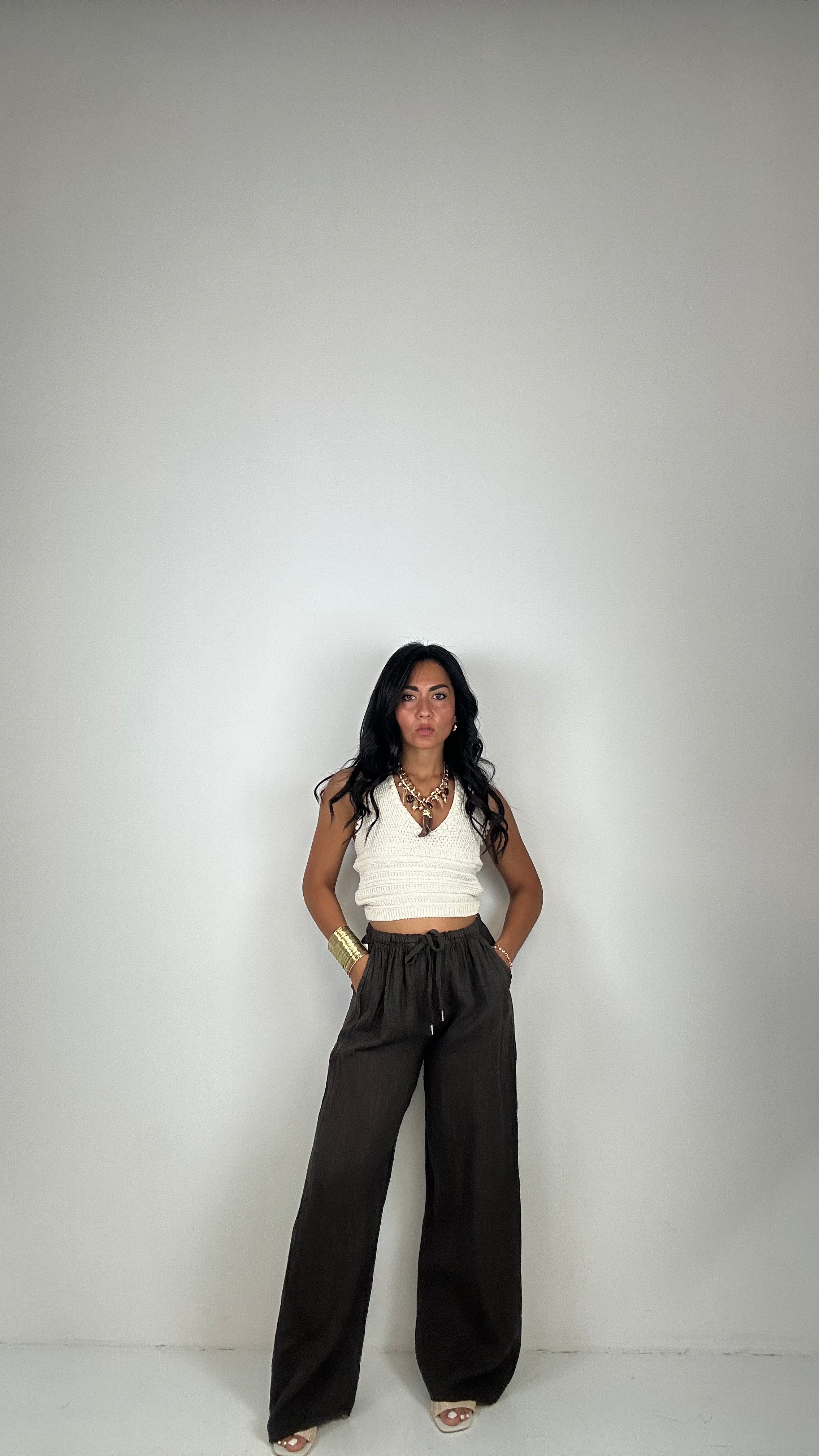 Pantalone IN LINO 100% - MARRONE