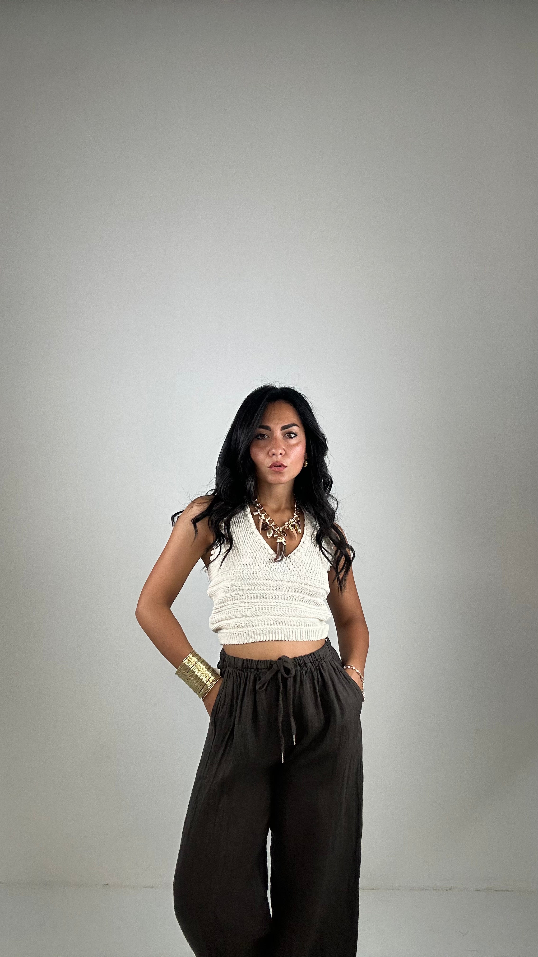 Pantalone IN LINO 100% - MARRONE