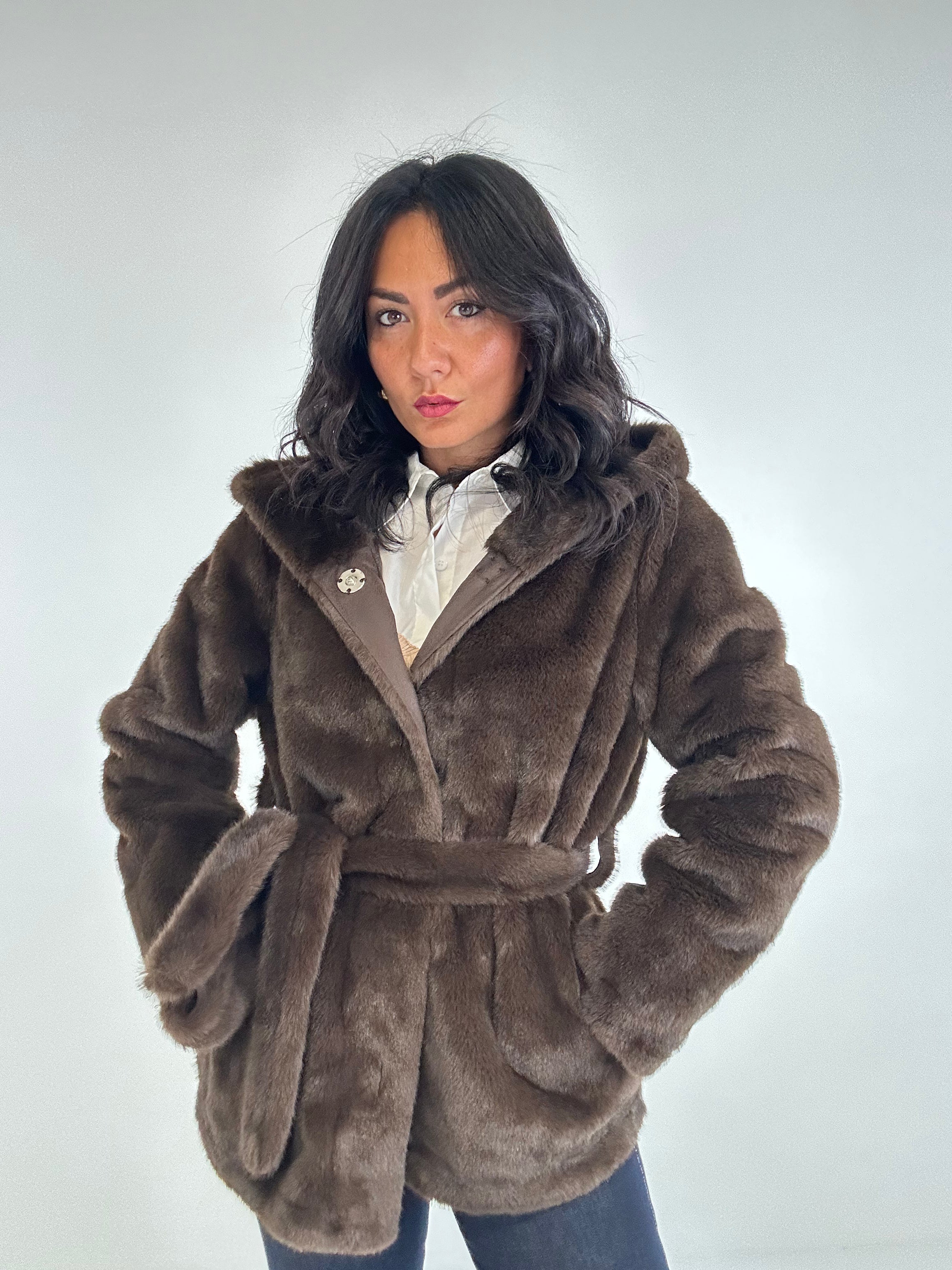 Ecopelliccia CINTURA LOW - MARRONE
