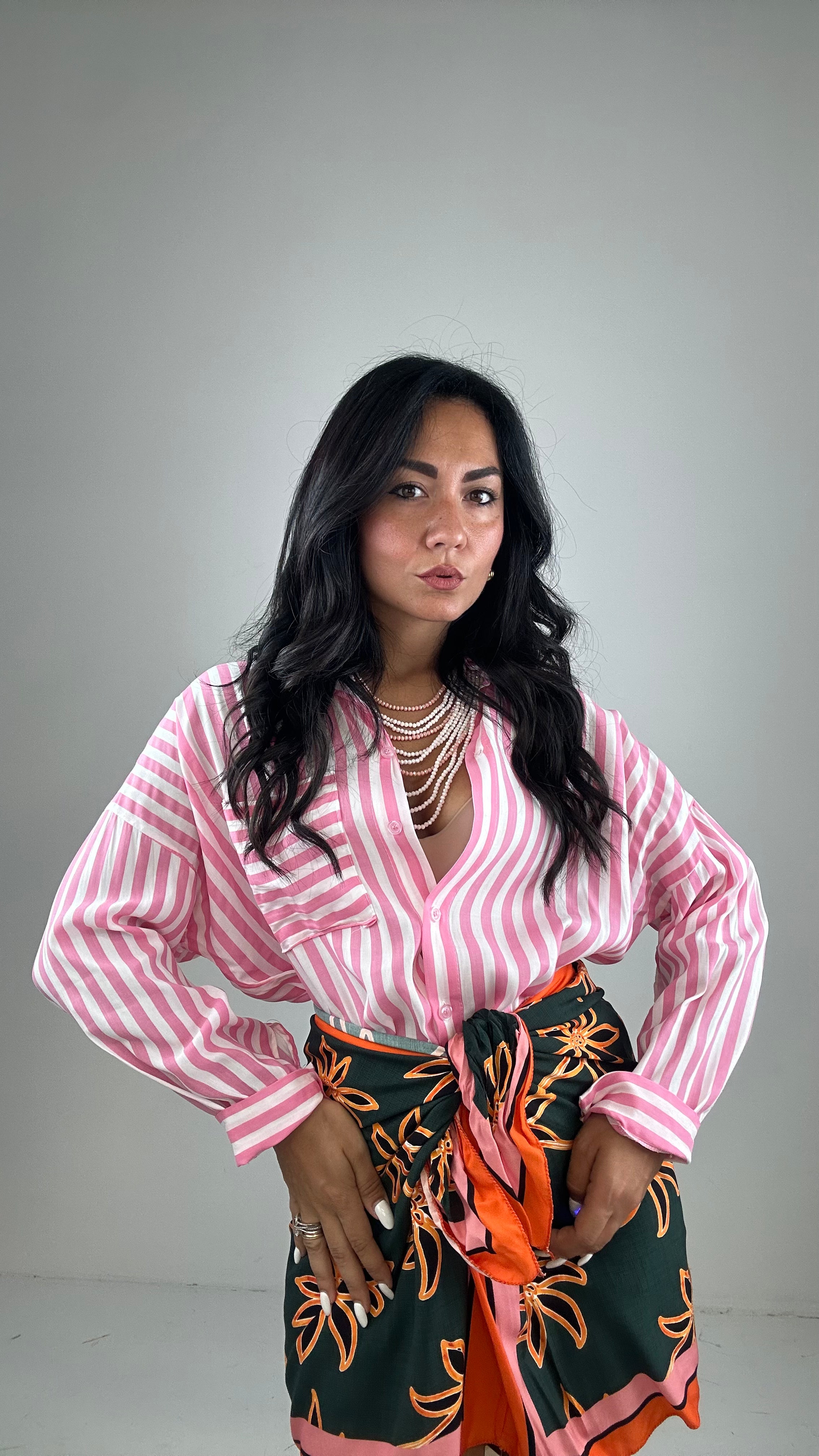 Camicia RIGHE LEGGERA - ROSA