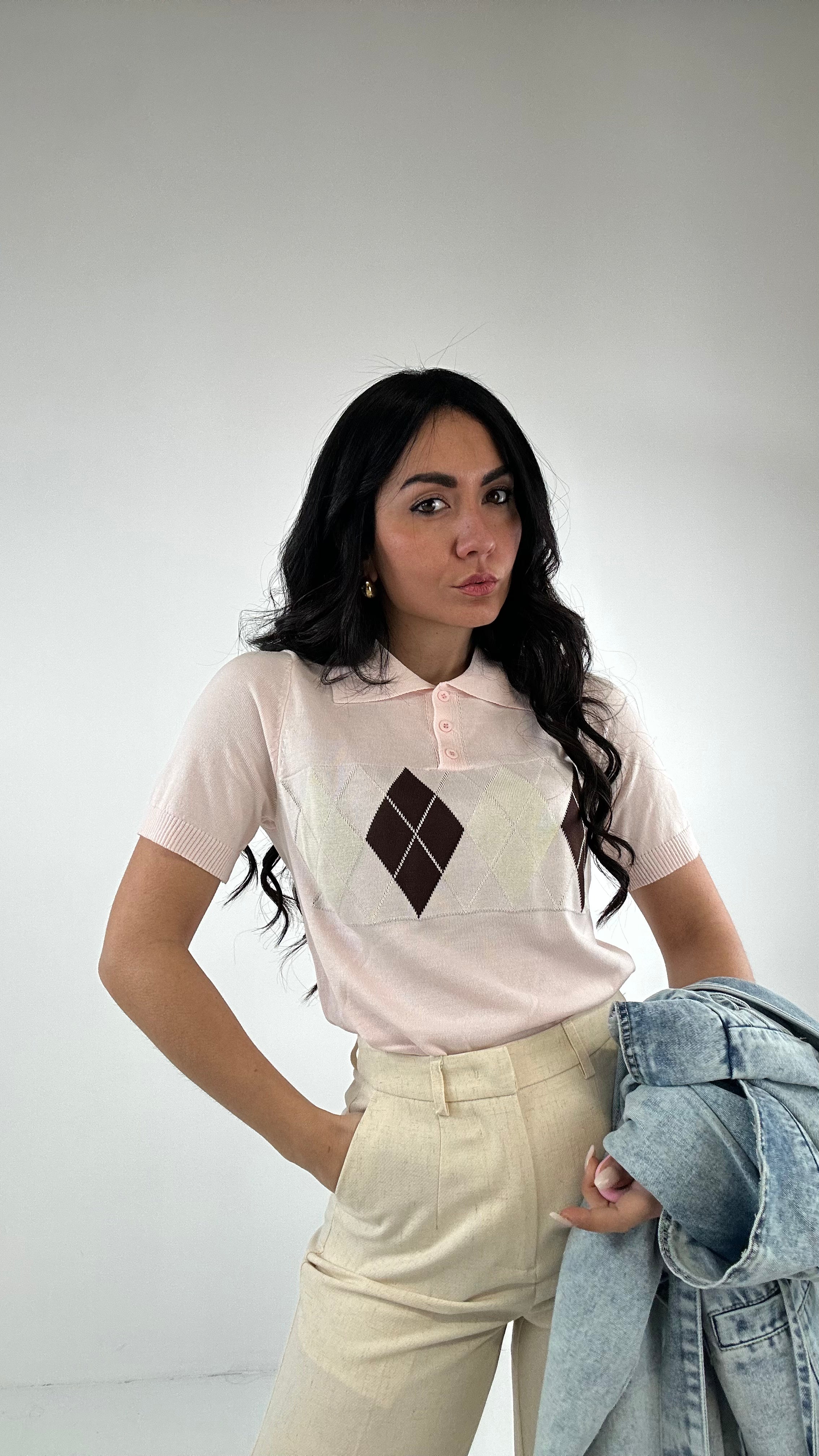 Polo ROMBO MEZZA MANICA - ROSA