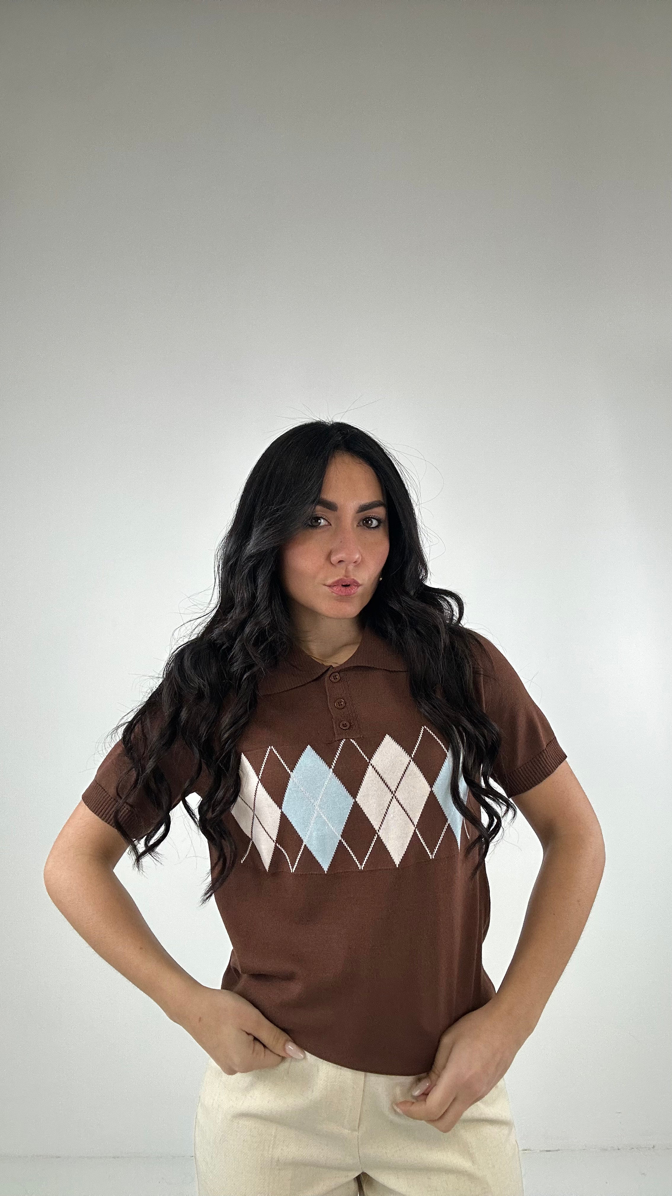 Polo ROMBO MEZZA MANICA - MARRONE