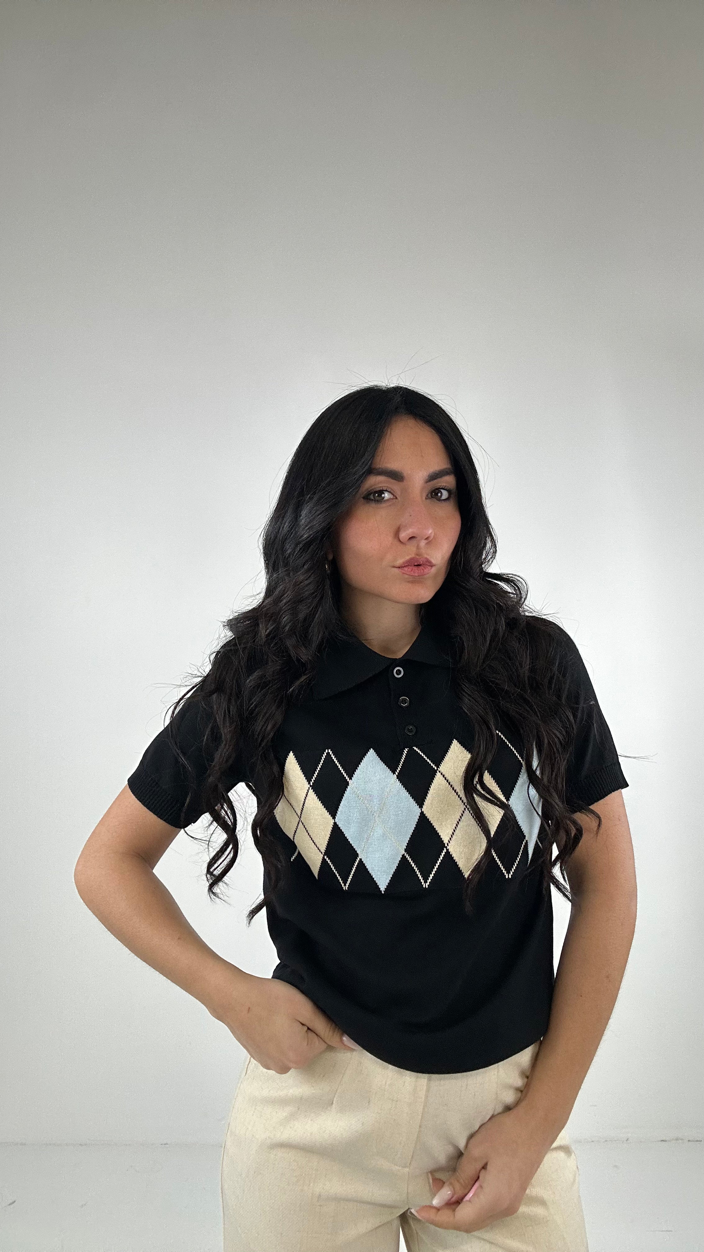 Polo ROMBO MEZZA MANICA - NERO