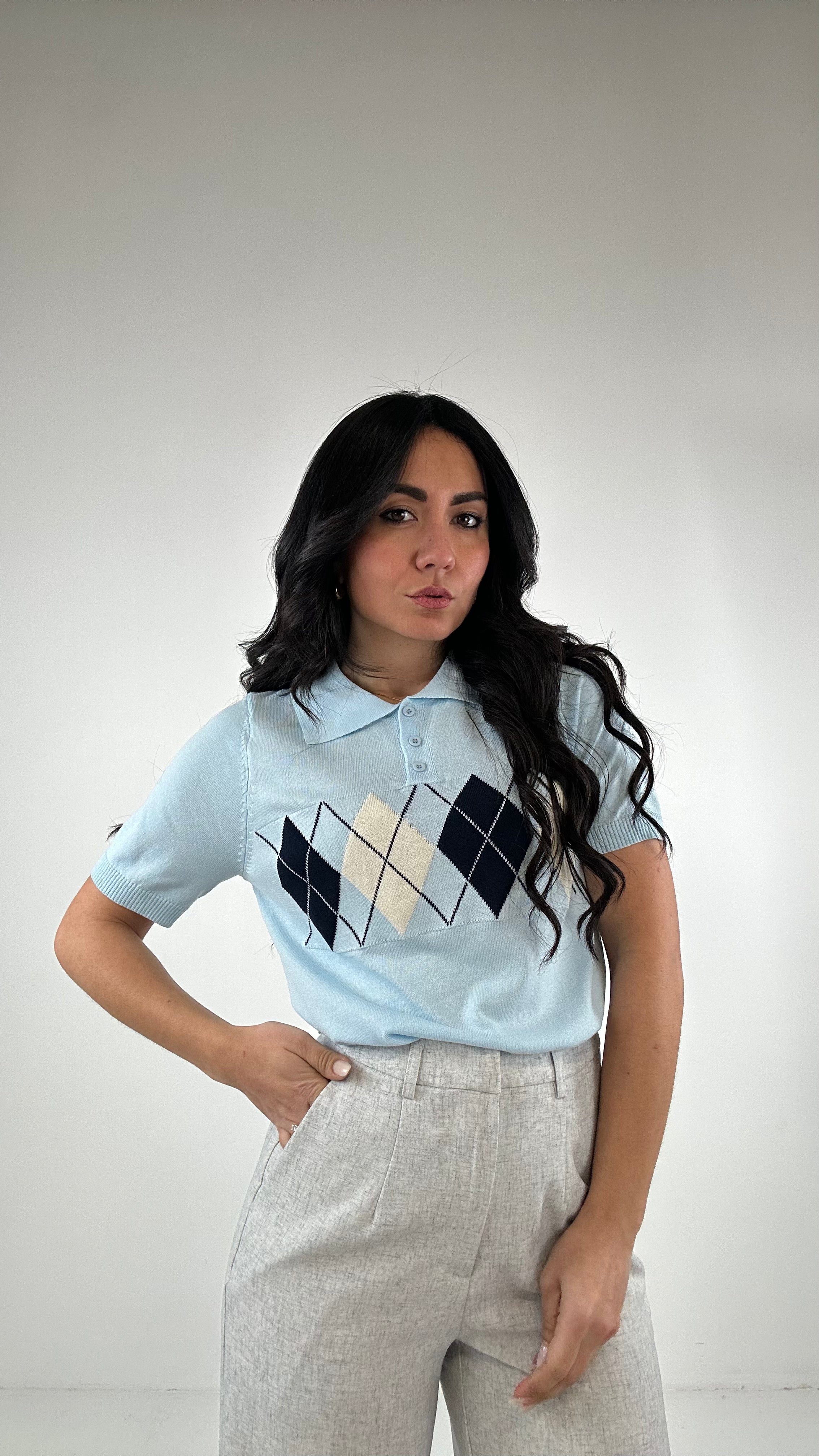 Polo ROMBO MEZZA MANICA - CELESTE