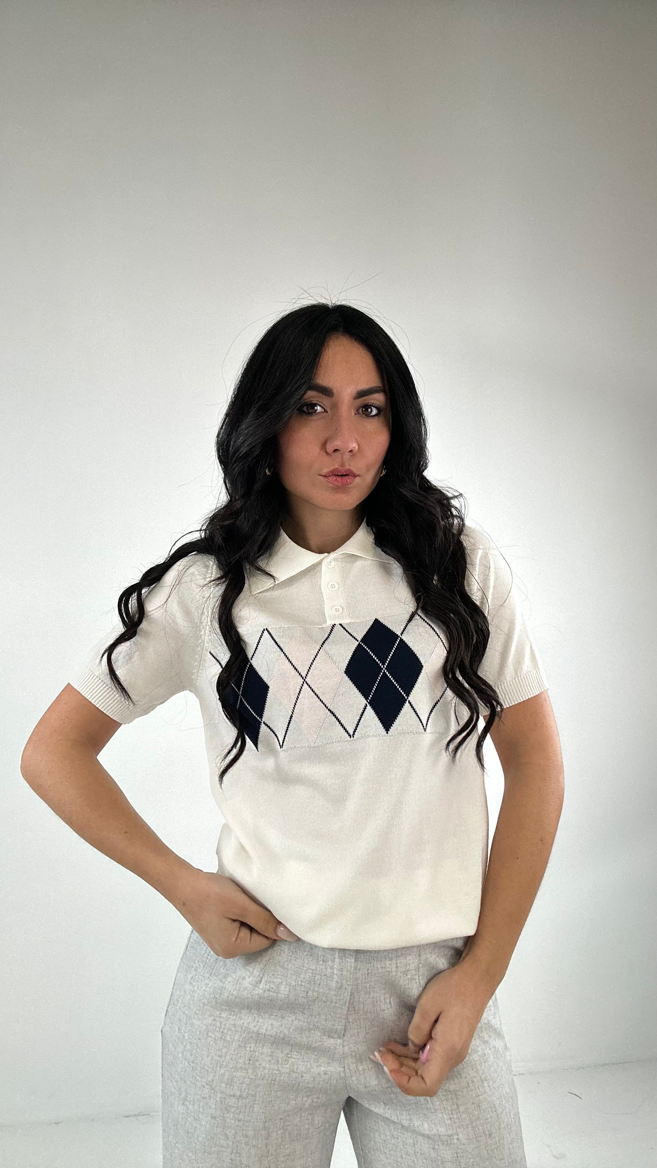 Polo ROMBO MEZZA MANICA - BIANCO