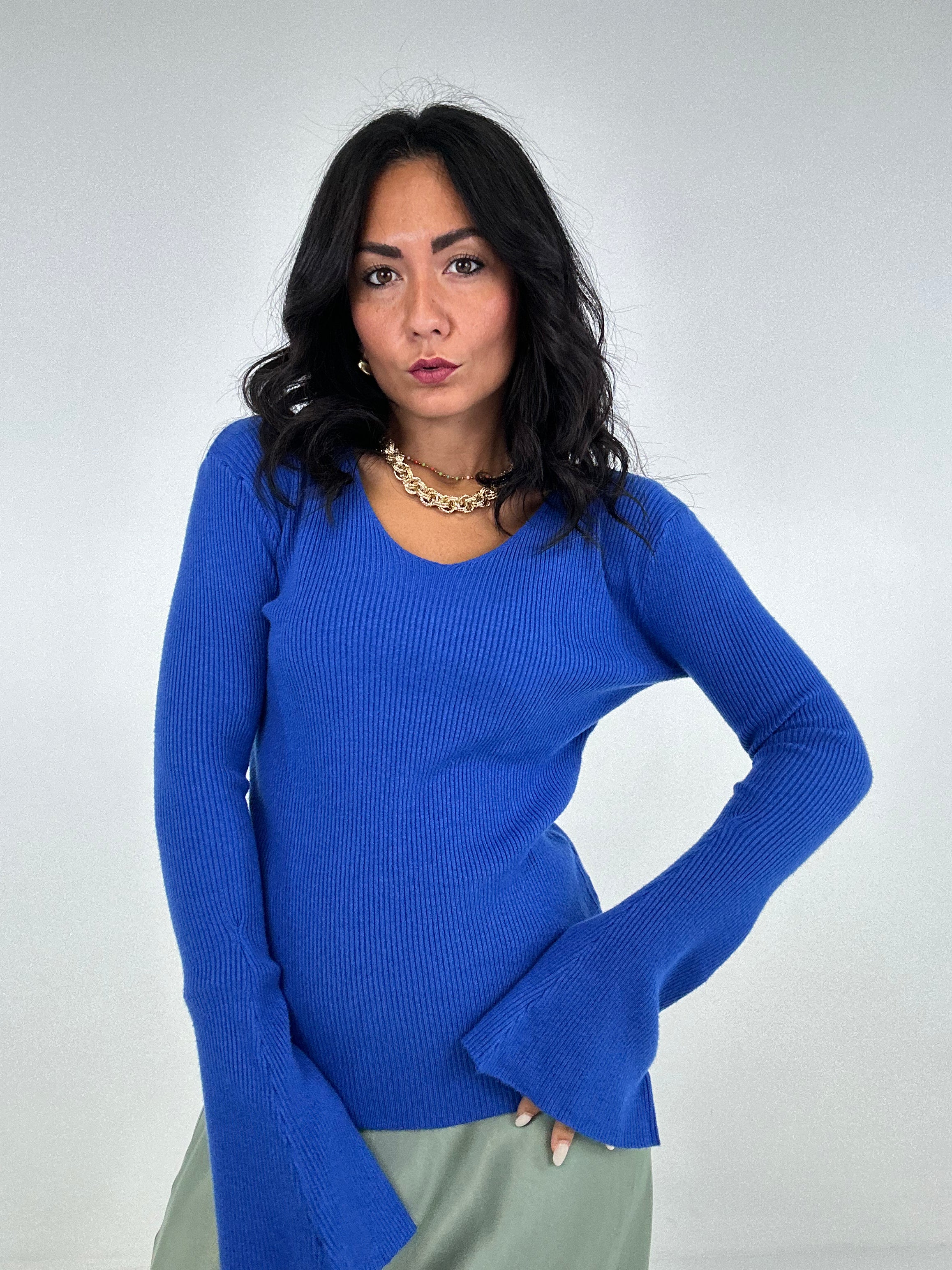 Pull V MANICA LARGA - BLU