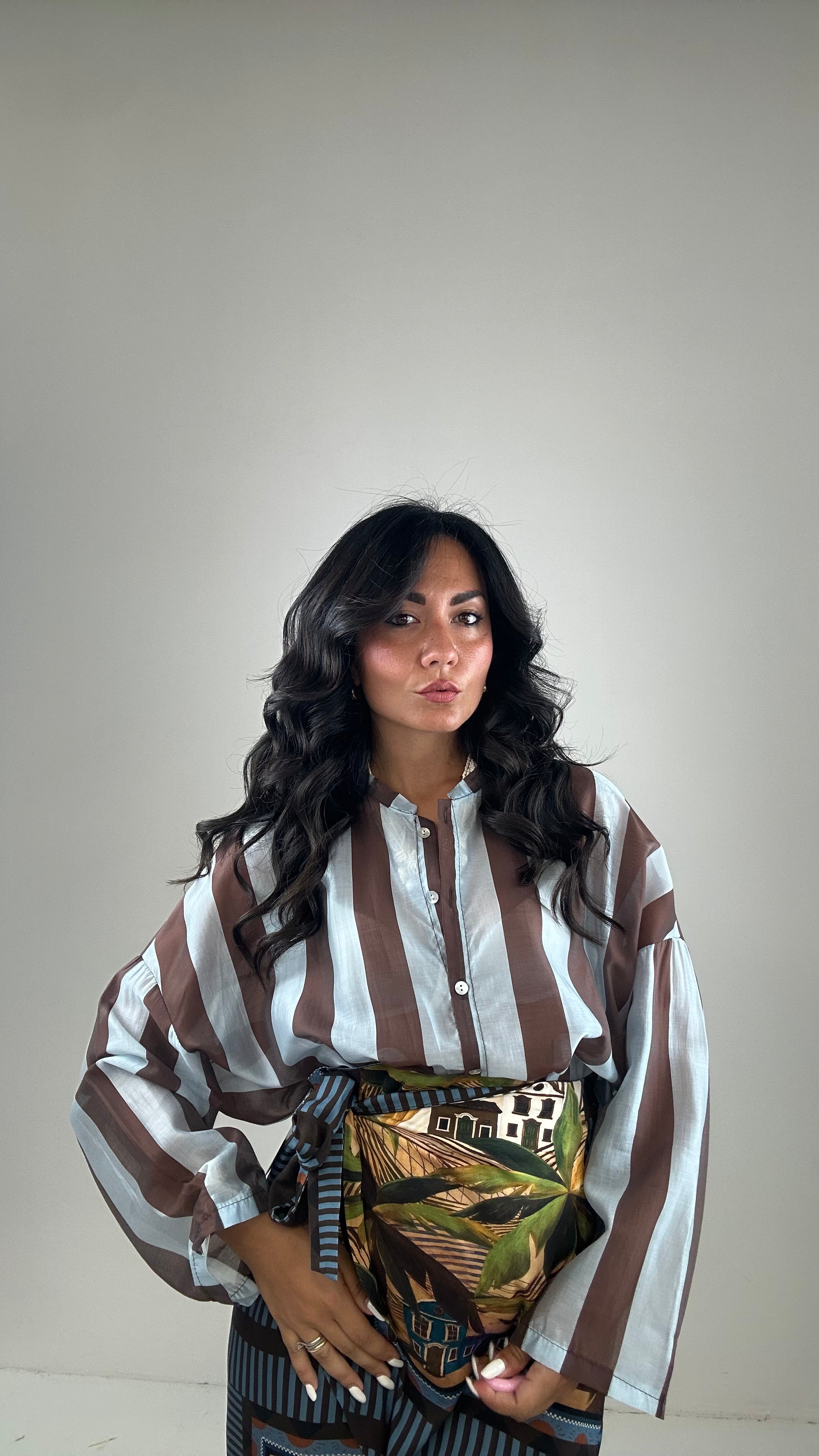 Camicia A RIGHE - MARRONE-CELESTE