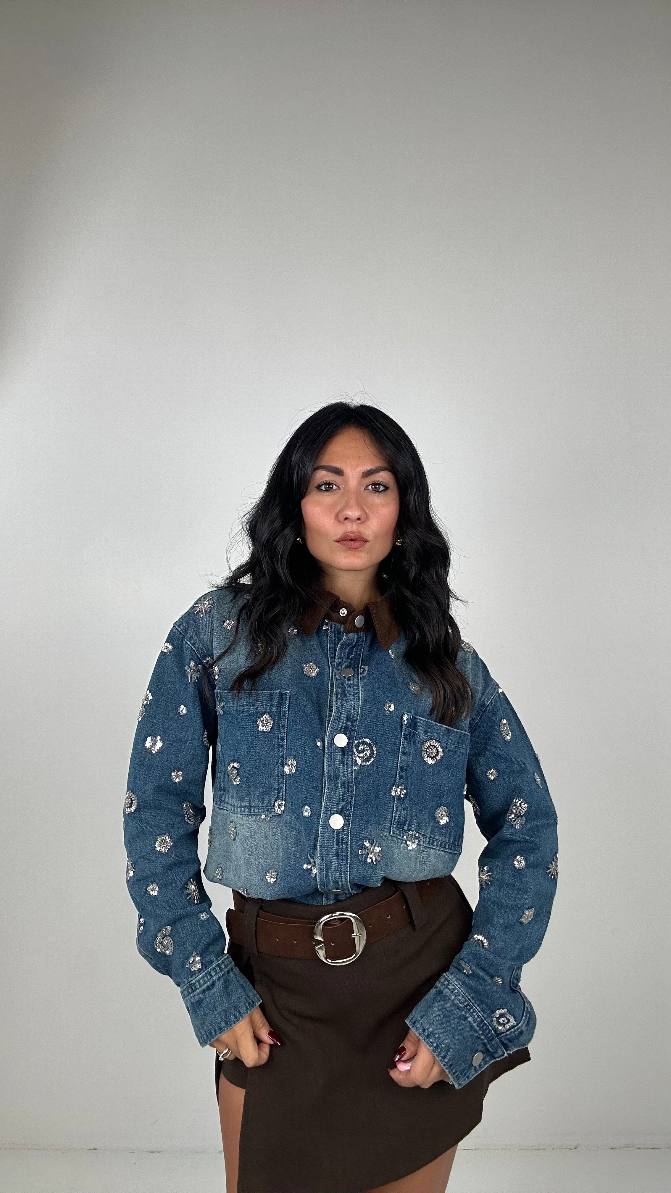 PREORDINE Camicia STRASS COLLO IN VELLUTO - JEANS