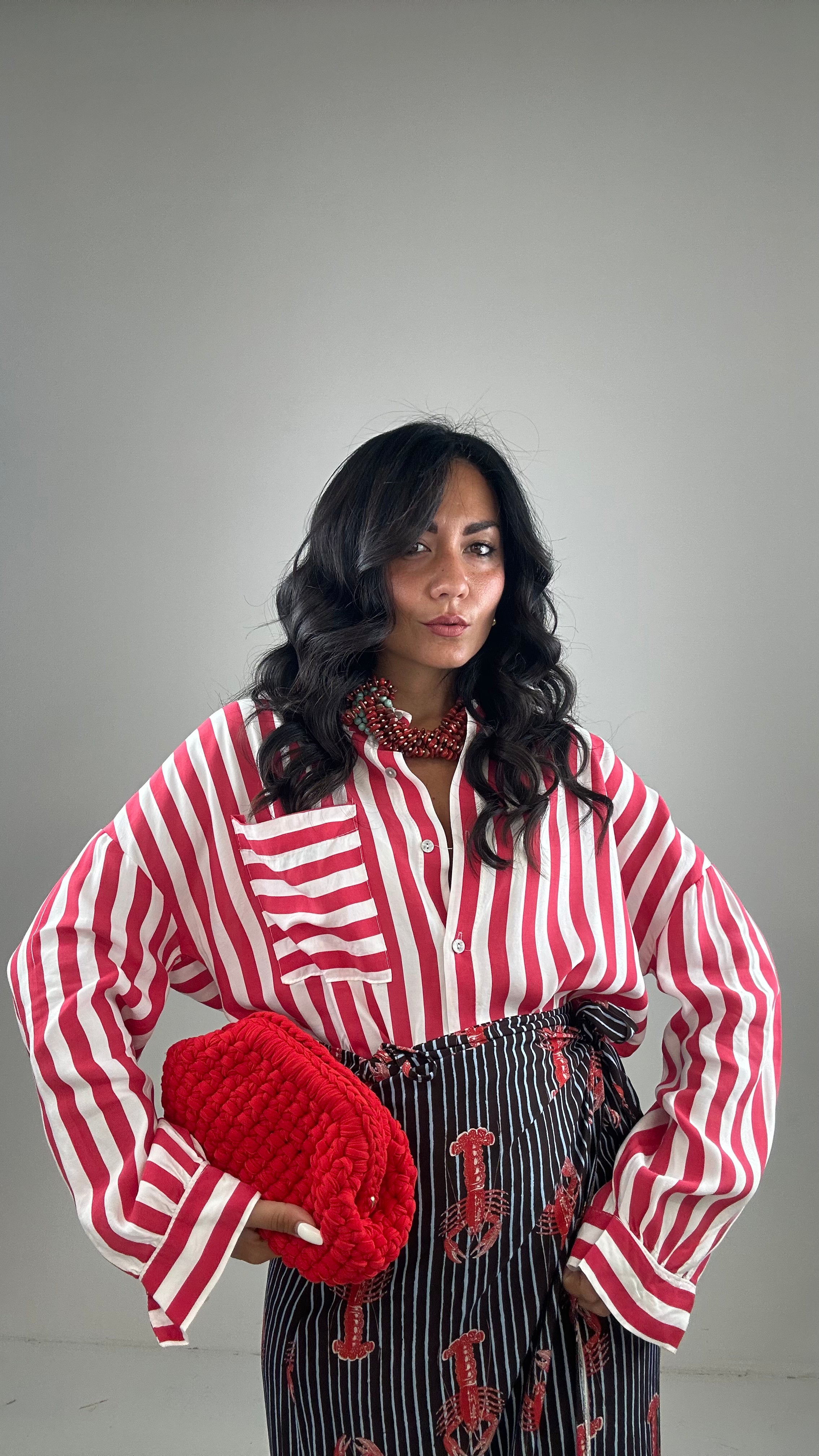 Camicia RIGHE E TASCHINO - ROSSO