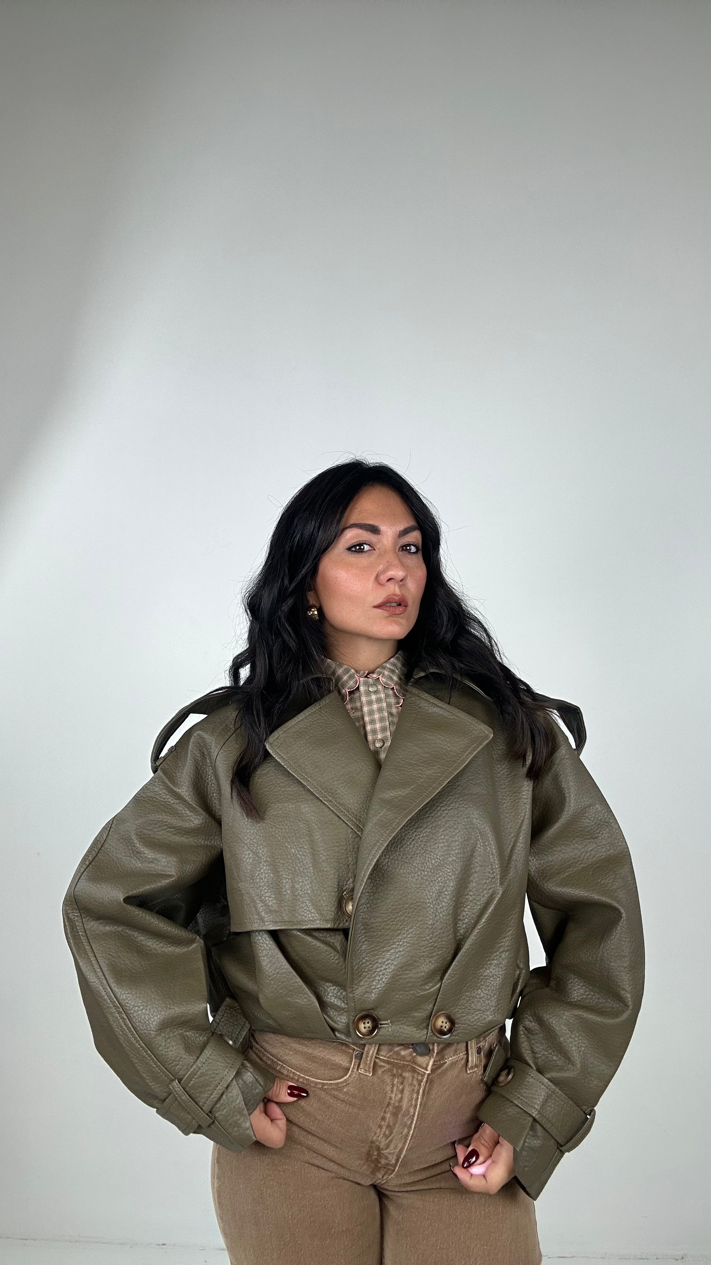 Giubbino ECOPELLE TRENCH - VERDE MILITARE