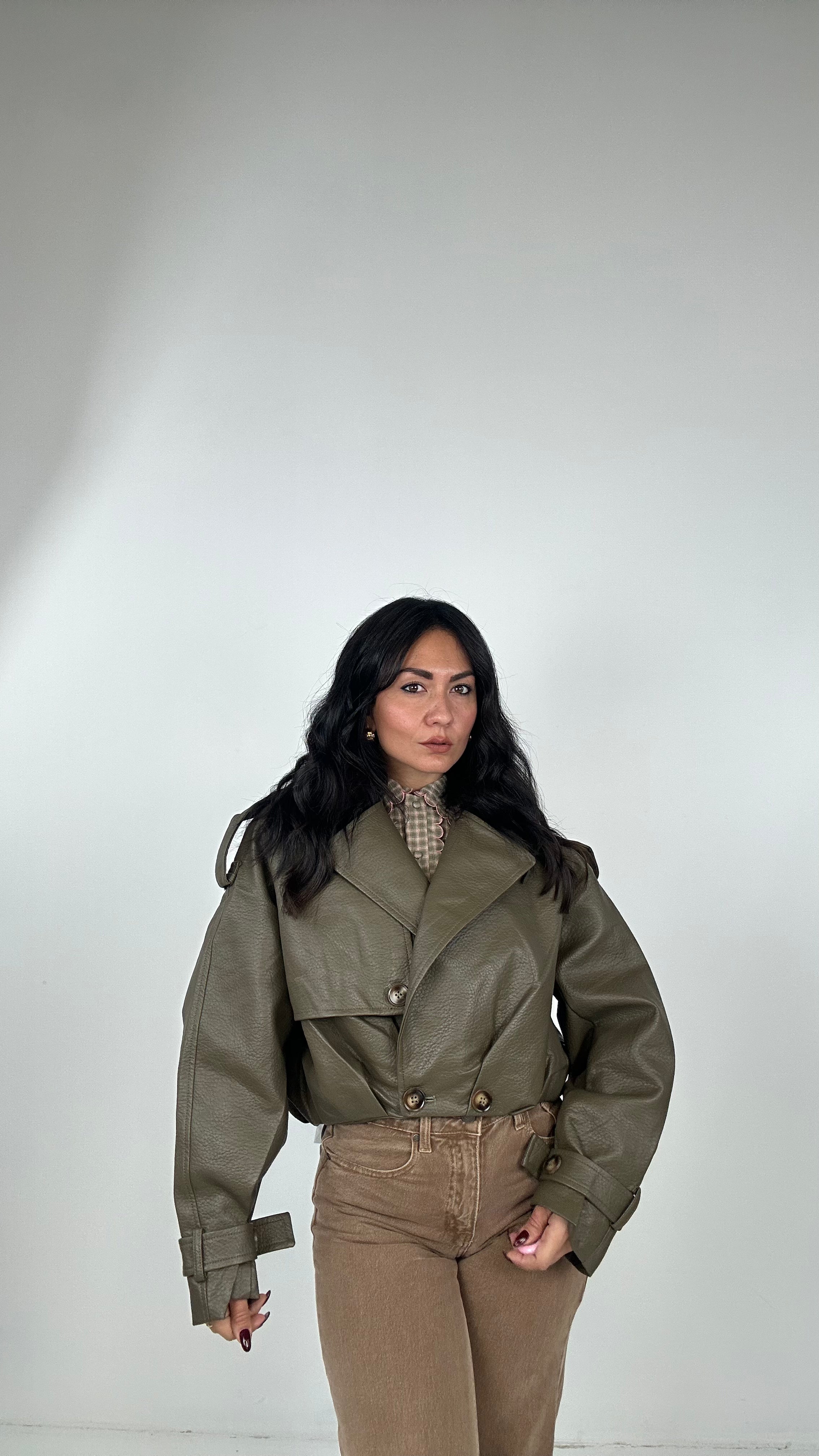 Giubbino ECOPELLE TRENCH - VERDE MILITARE