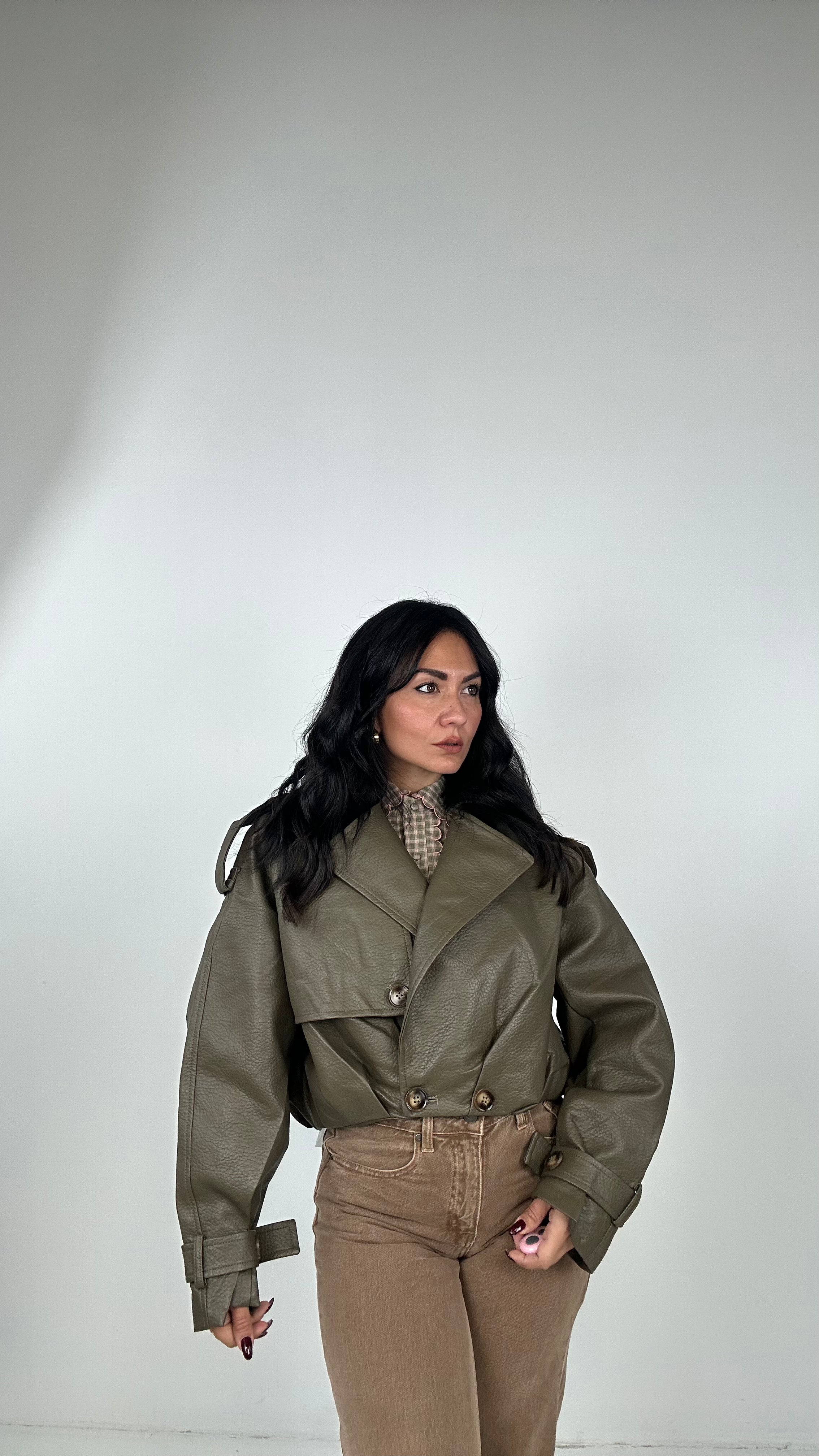 Giubbino ECOPELLE TRENCH - VERDE MILITARE