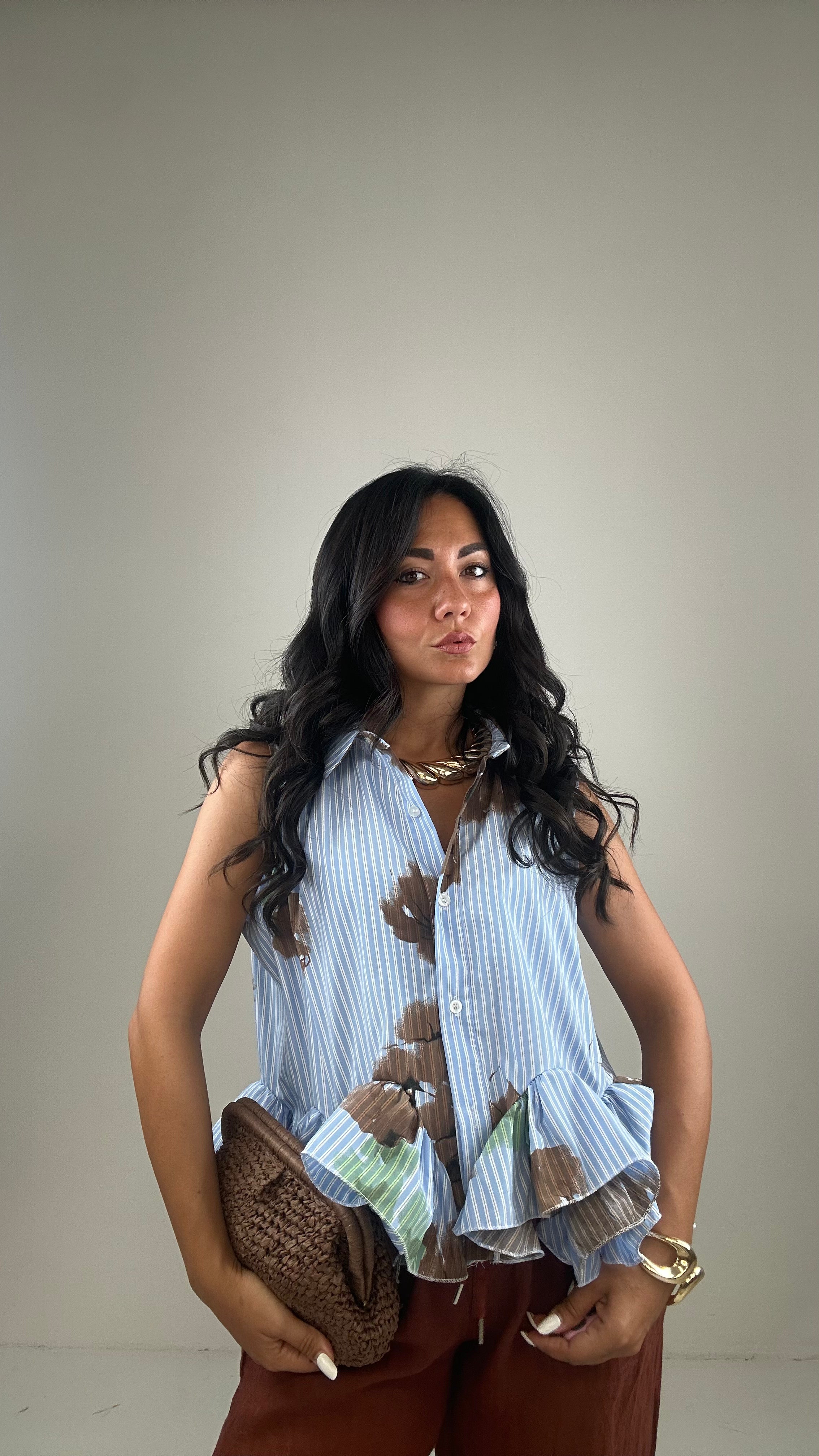 Camicia RIGHE E FIORI - CELESTE