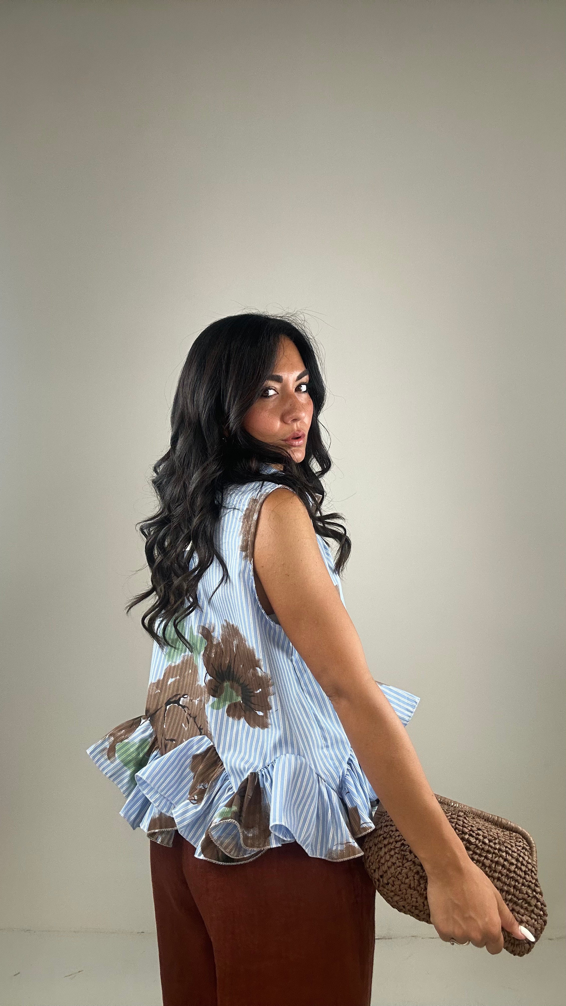 Camicia RIGHE E FIORI - CELESTE