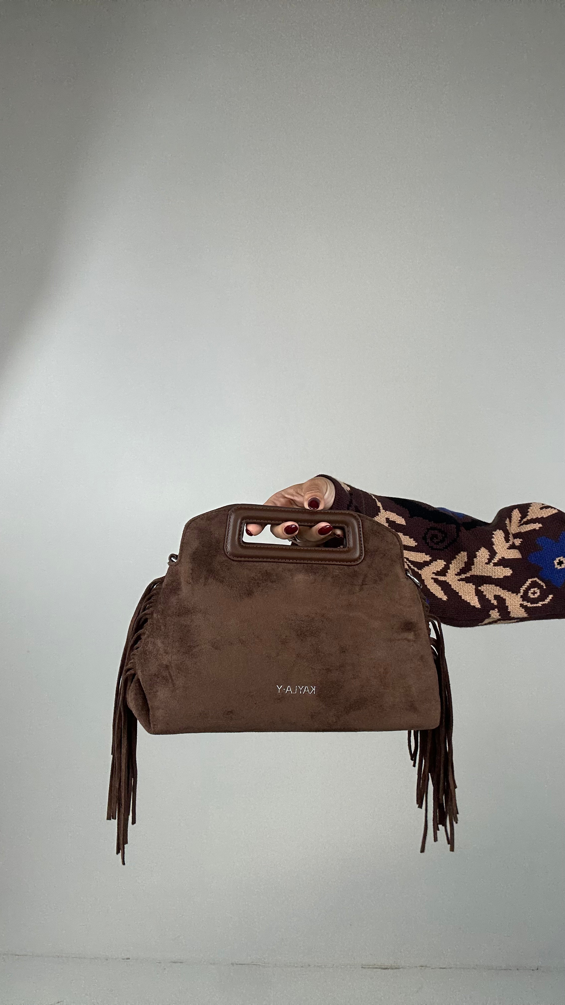 Borsa IN ECOCAMOSCIO FRANGE - MARRONE