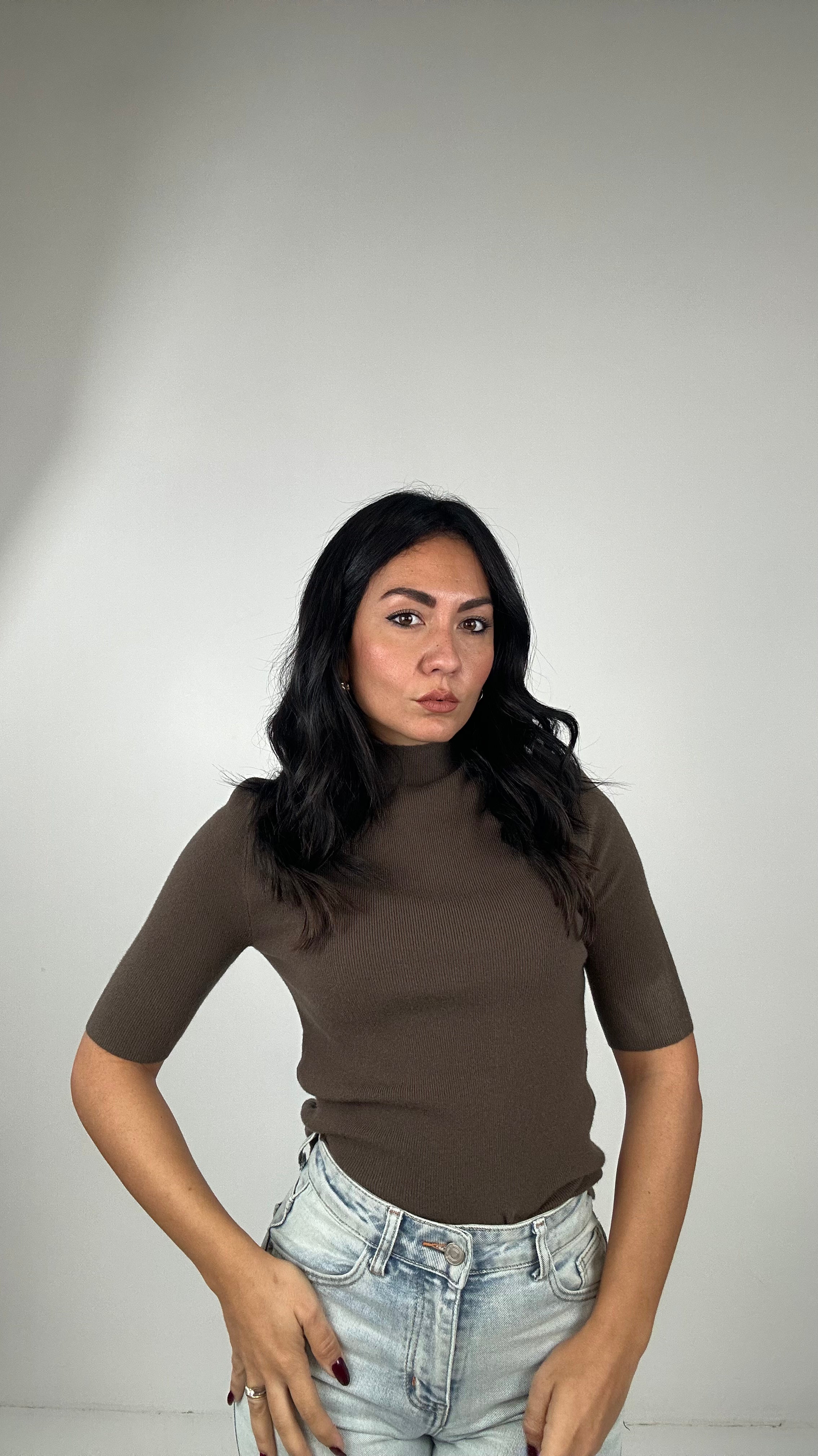 Lupetto IN MAGLIA MEZZA MANICA - MARRONE
