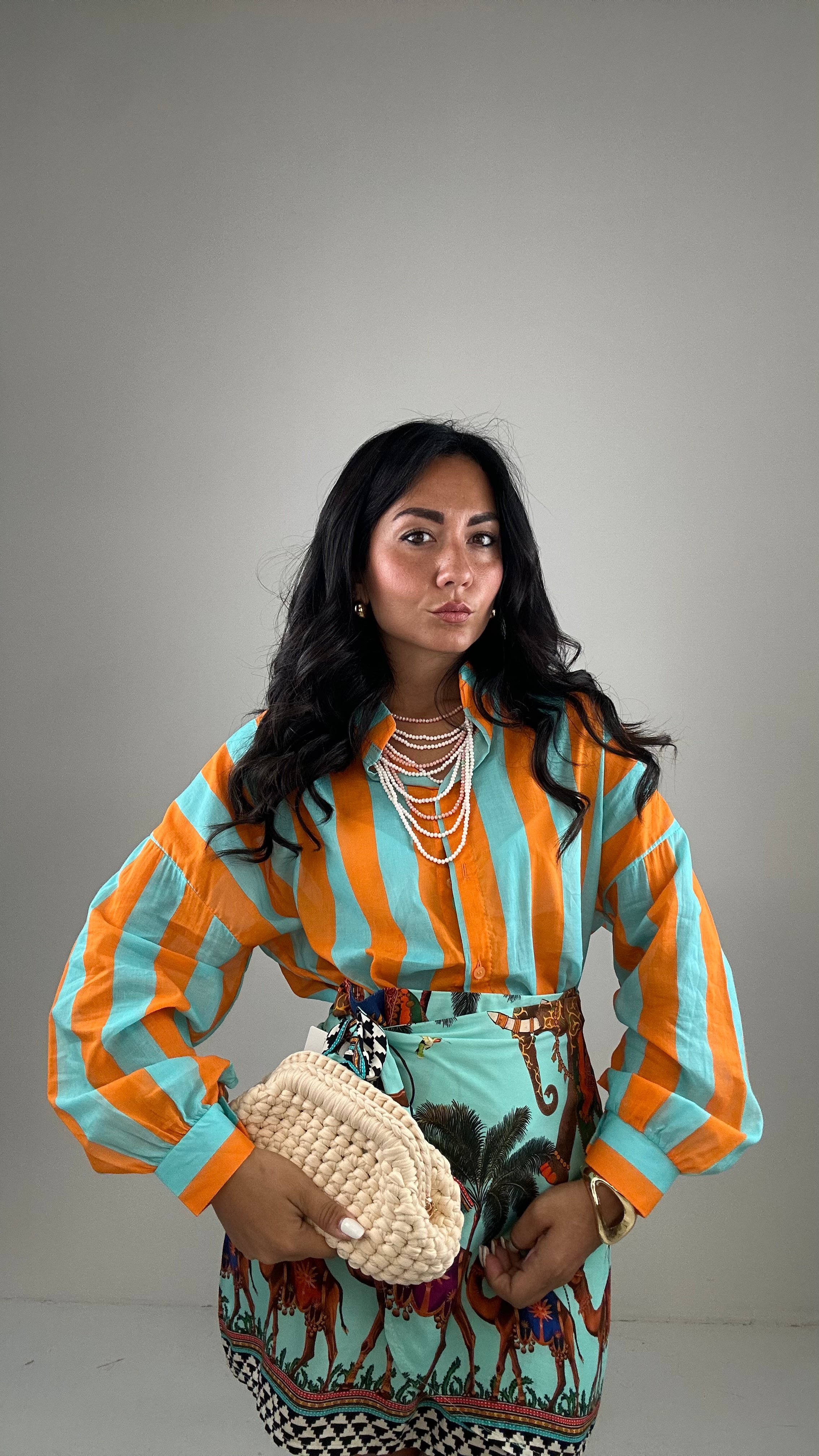 Camicia 100% COTONE A RIGHE - TIFFANY-ARANCIO