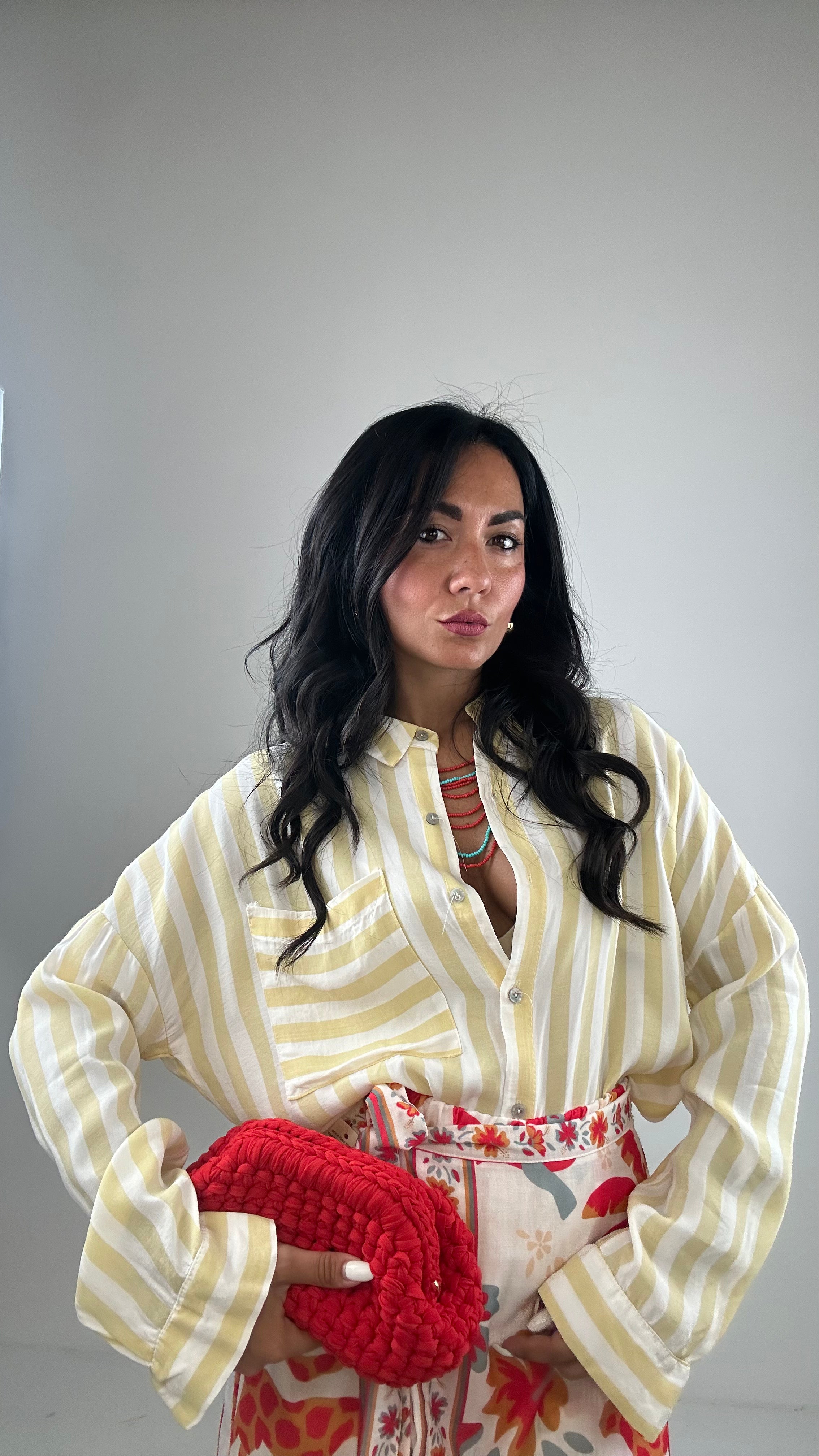 Camicia RIGHE E TASCHINO - GIALLO