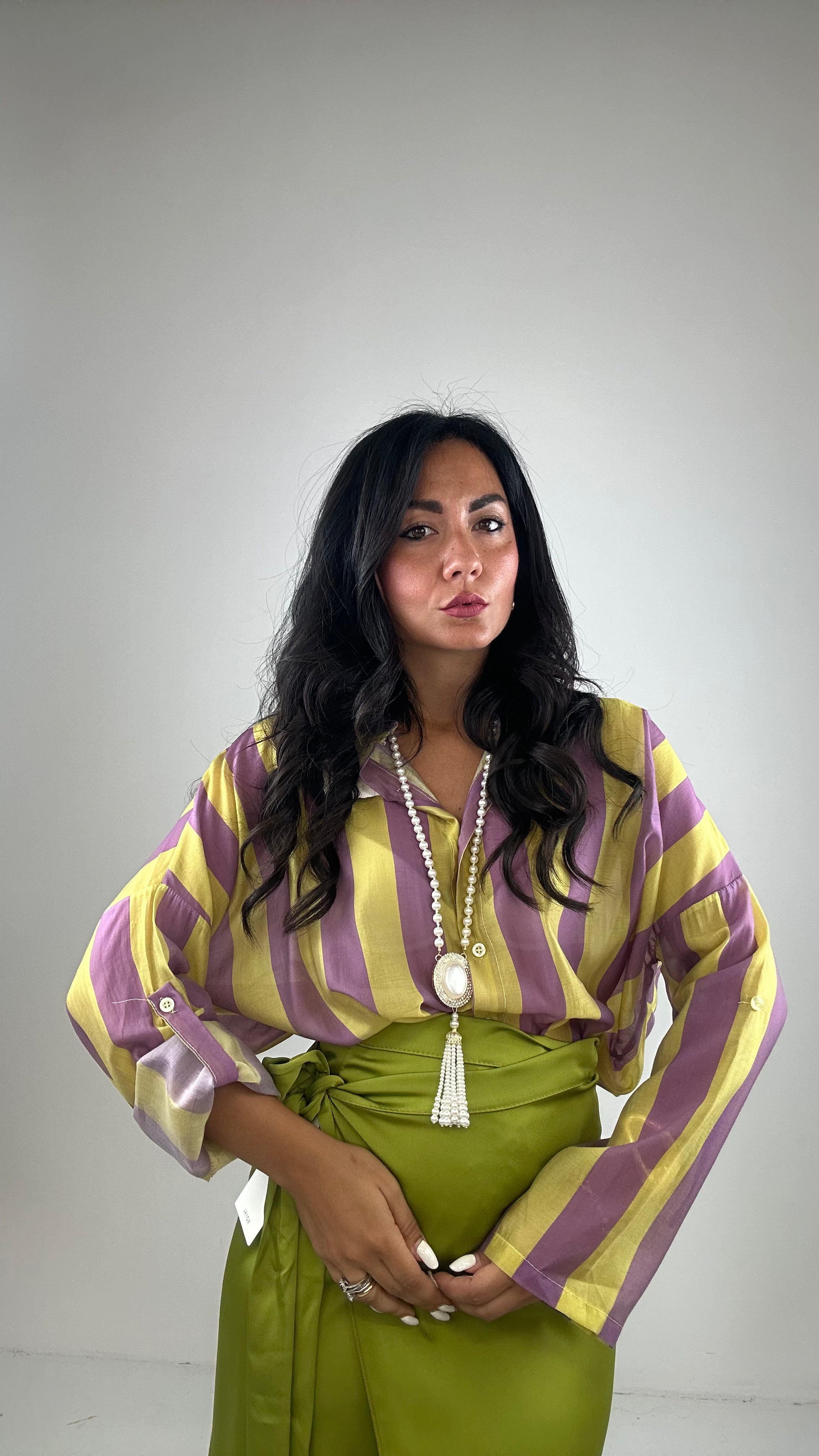 Camicia OVER VELATA - VIOLA-LIME