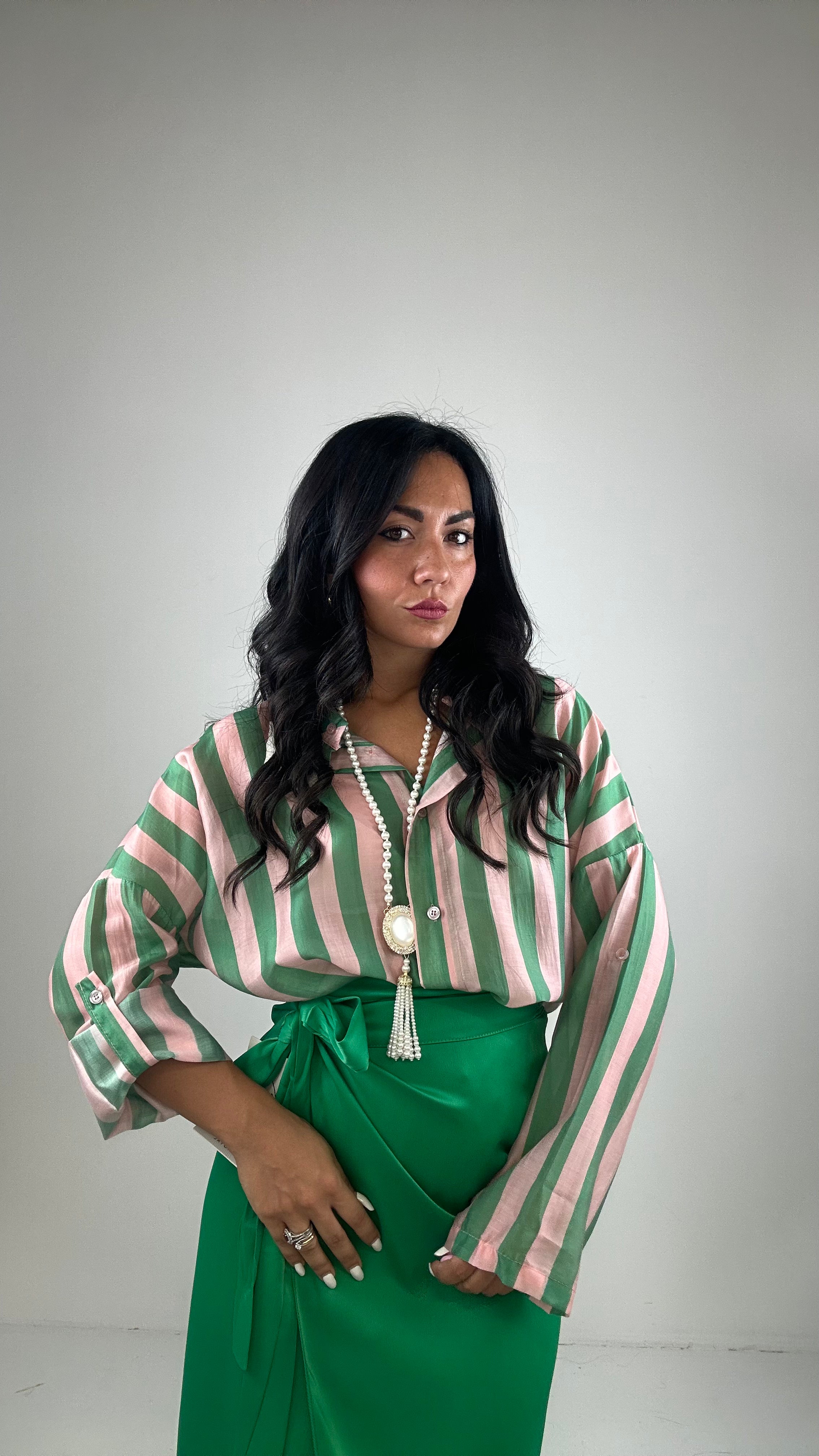 Camicia OVER VELATA - ROSA-VERDE